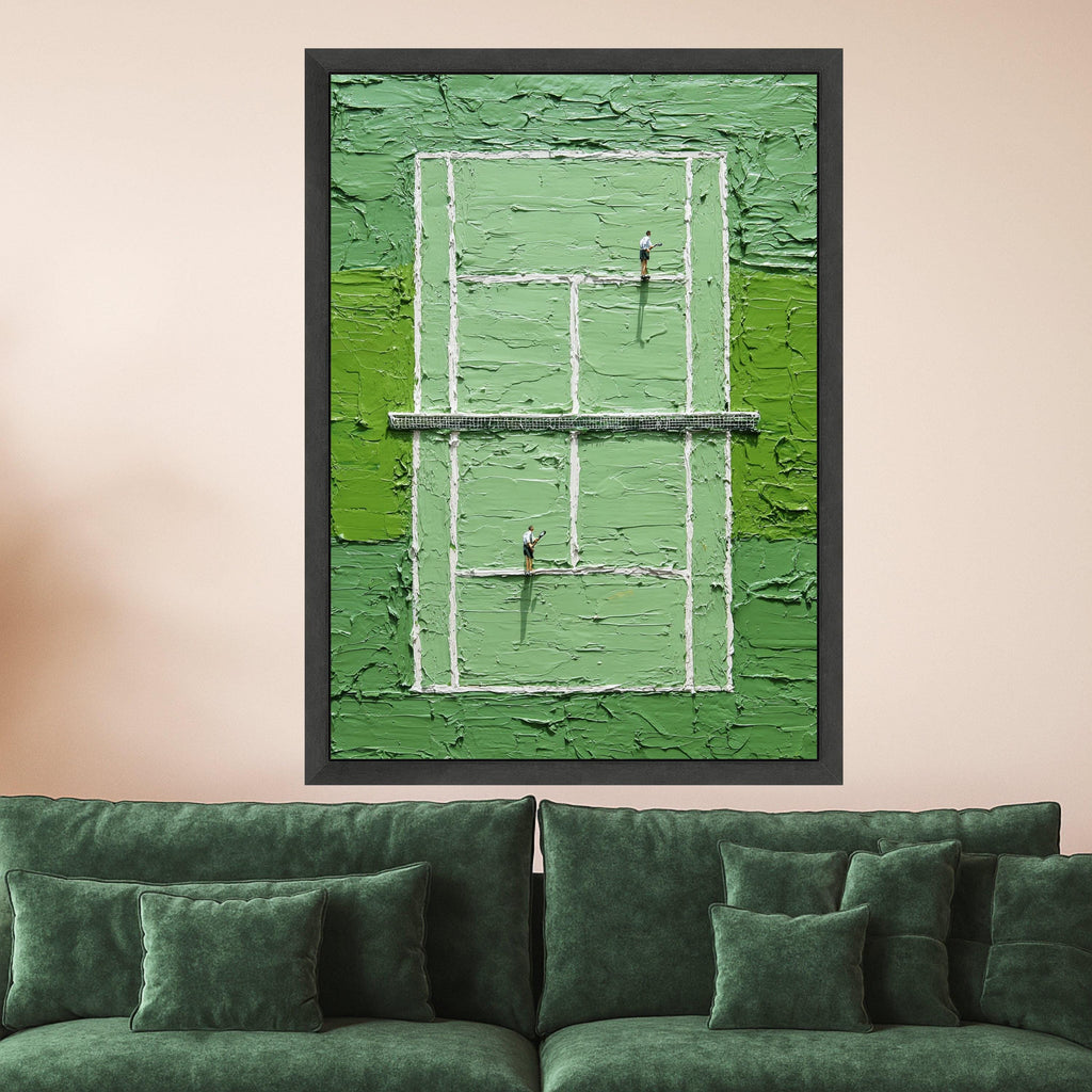 Abstract Tennis Court Canvas, Green Wall Art, Sports Scene Painting, Modern Athletic Decor, Unique Tennis Player Artwork