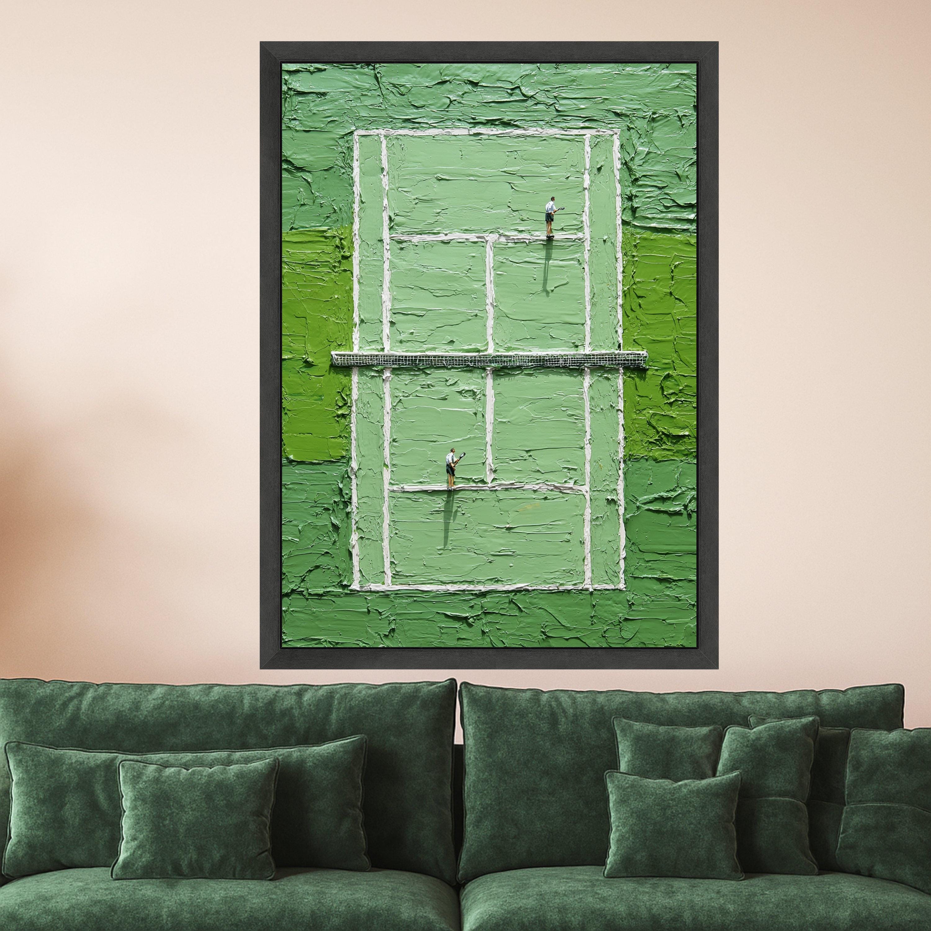 Abstract Tennis Court Canvas, Green Wall Art, Sports Scene Painting, Modern Athletic Decor, Unique Tennis Player Artwork