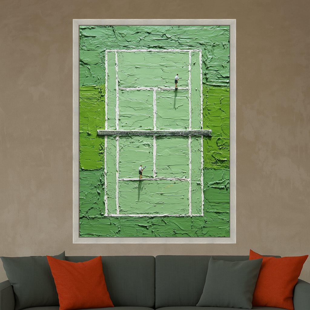 Abstract Tennis Court Canvas, Green Wall Art, Sports Scene Painting, Modern Athletic Decor, Unique Tennis Player Artwork