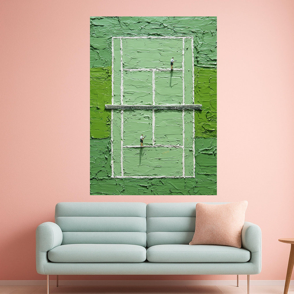 Abstract Tennis Court Canvas, Green Wall Art, Sports Scene Painting, Modern Athletic Decor, Unique Tennis Player Artwork