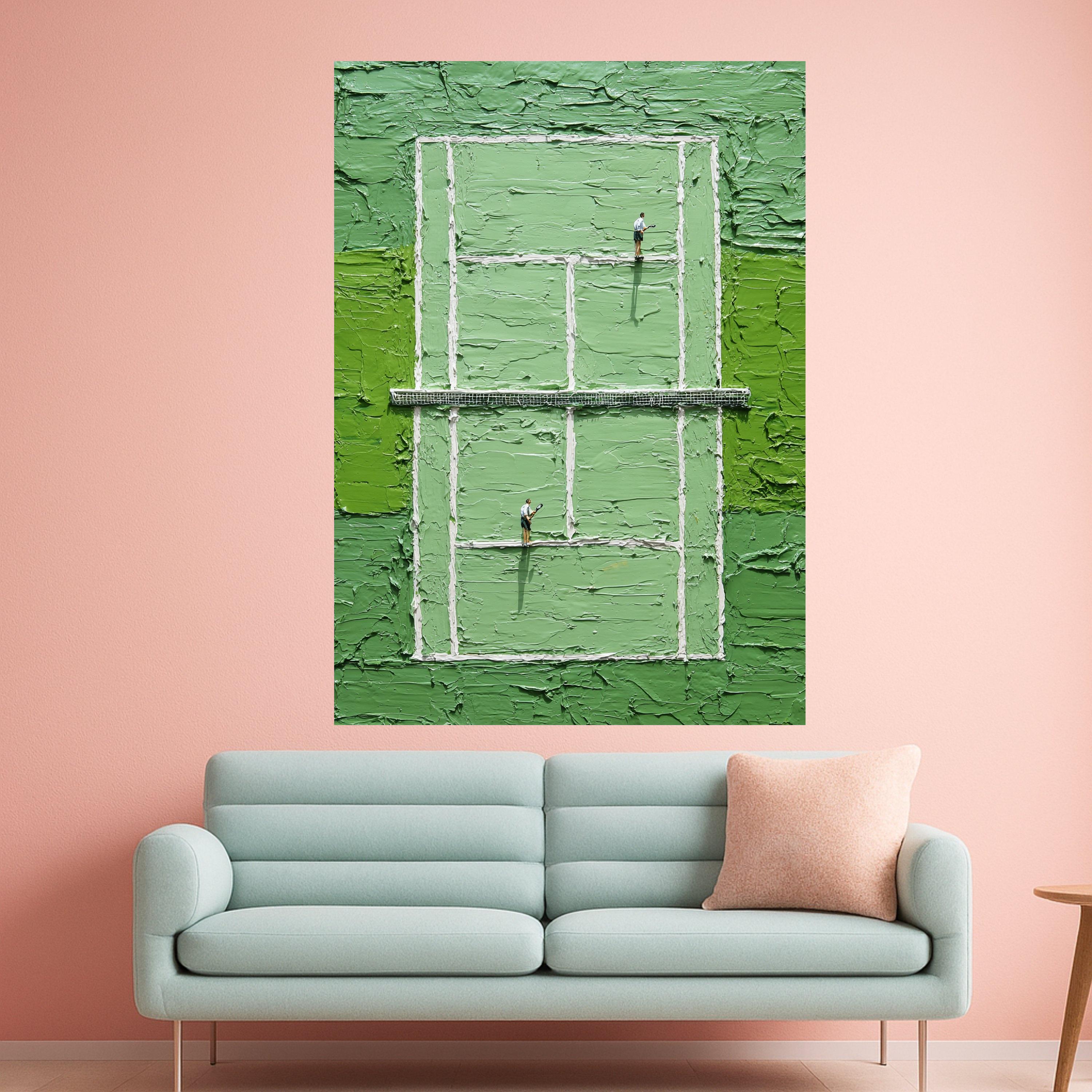 Abstract Tennis Court Canvas, Green Wall Art, Sports Scene Painting, Modern Athletic Decor, Unique Tennis Player Artwork