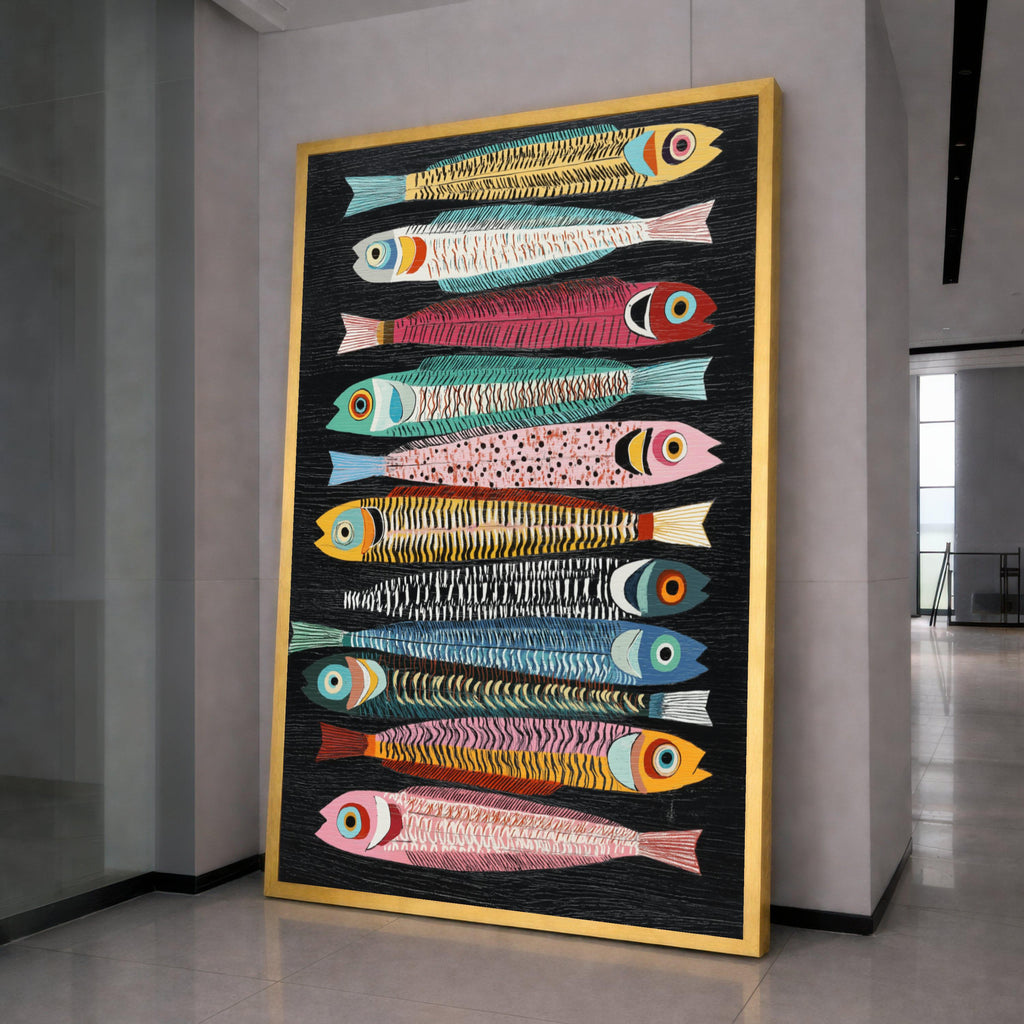 Colorful Sardine Fish Canvas, Nautical Wall Art, Modern Ocean Decor, Vibrant Sea Life Painting, Coastal Canvas Print, Ready to Hang