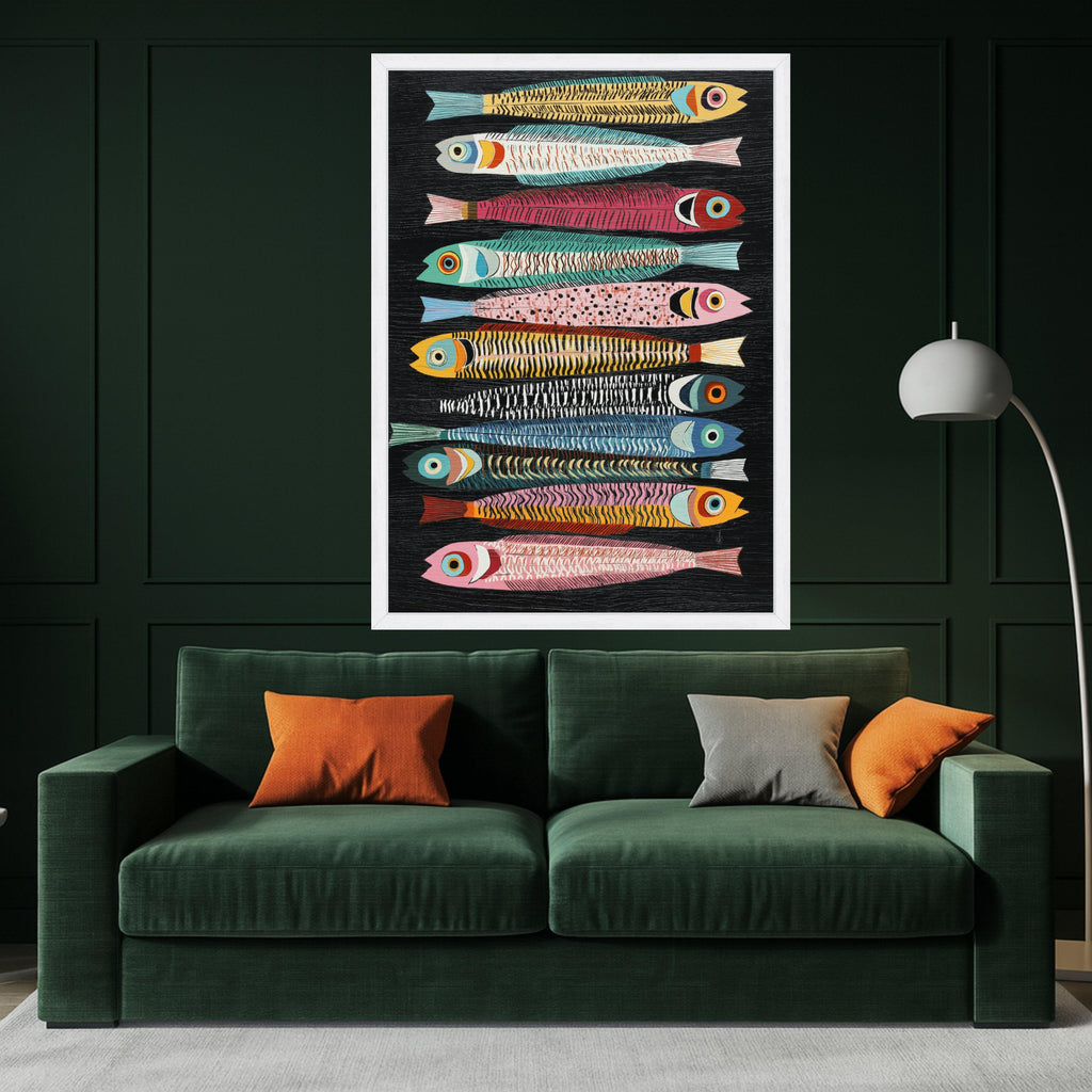 Colorful Sardine Fish Canvas, Nautical Wall Art, Modern Ocean Decor, Vibrant Sea Life Painting, Coastal Canvas Print, Ready to Hang