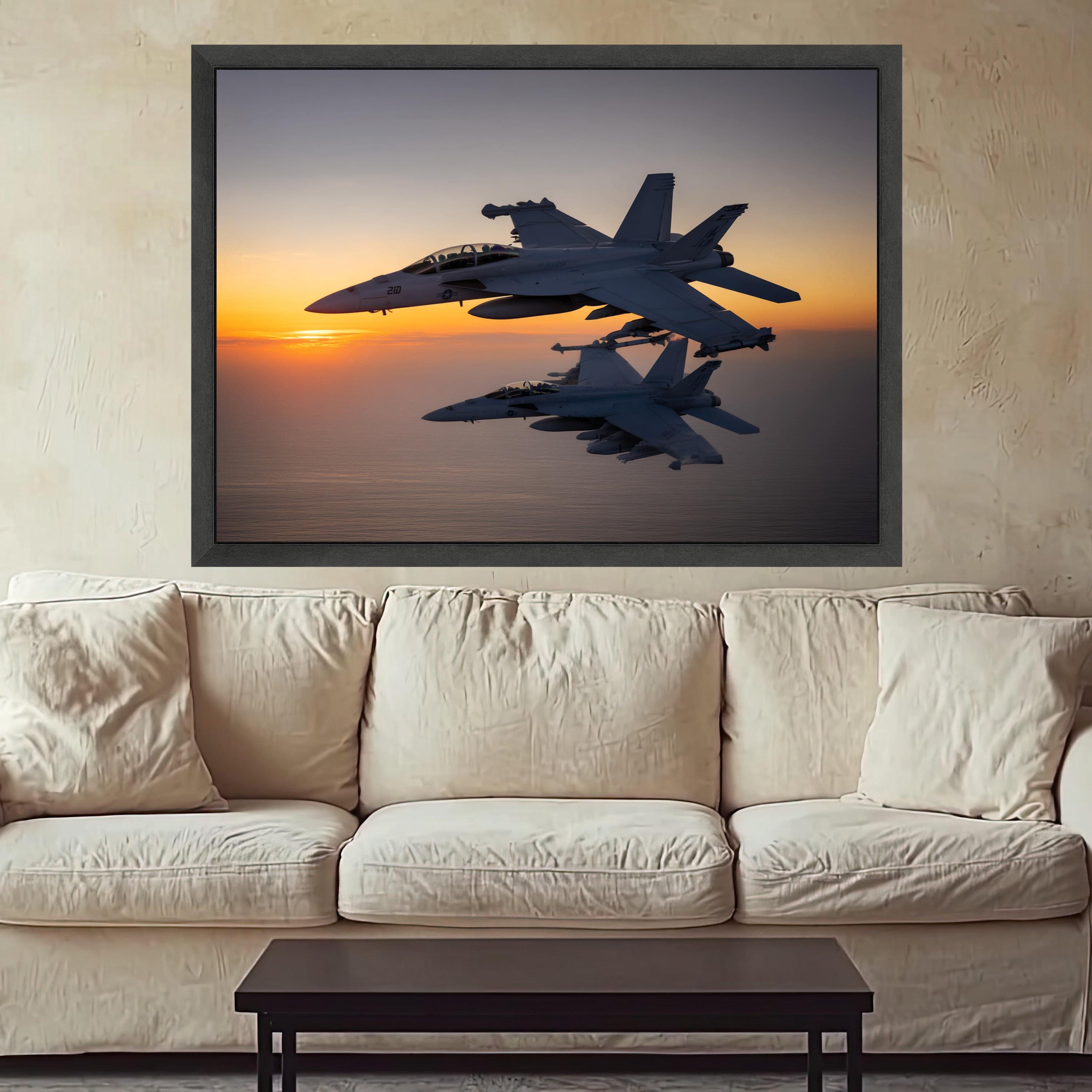 Military Fighter Jets Canvas Wall Art, Sunset Aviation Print, Modern Aircraft Decor, Sky Flight Canvas, Home Wall Decoration