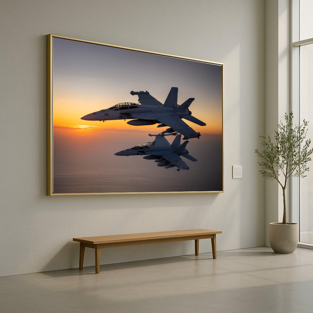 Military Fighter Jets Canvas Wall Art, Sunset Aviation Print, Modern Aircraft Decor, Sky Flight Canvas, Home Wall Decoration