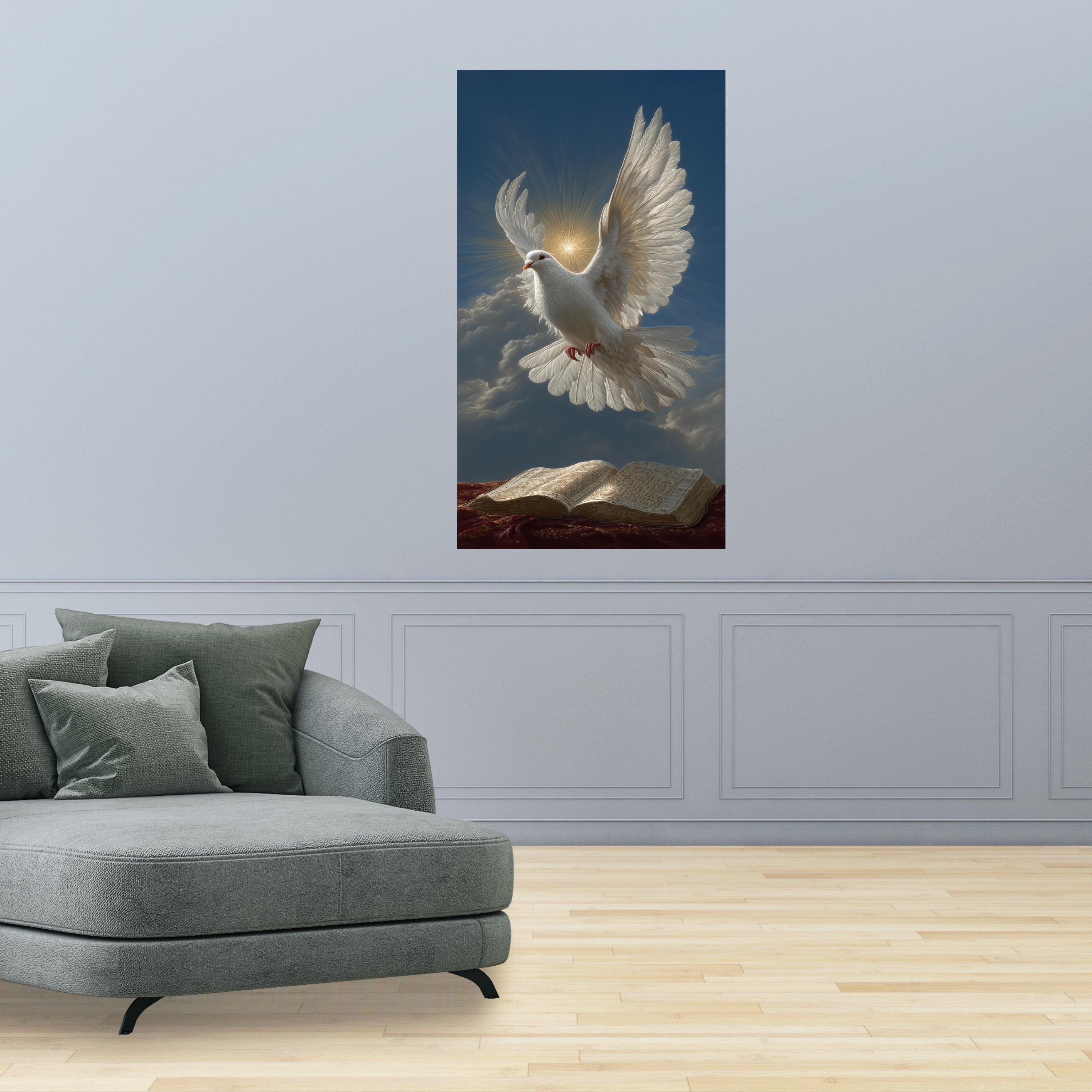 White Dove Flying Over Open Bible Canvas, Spiritual Wall Art, Religious Home Decor, Peaceful Faith Canvas, Inspirational Christian Artwork