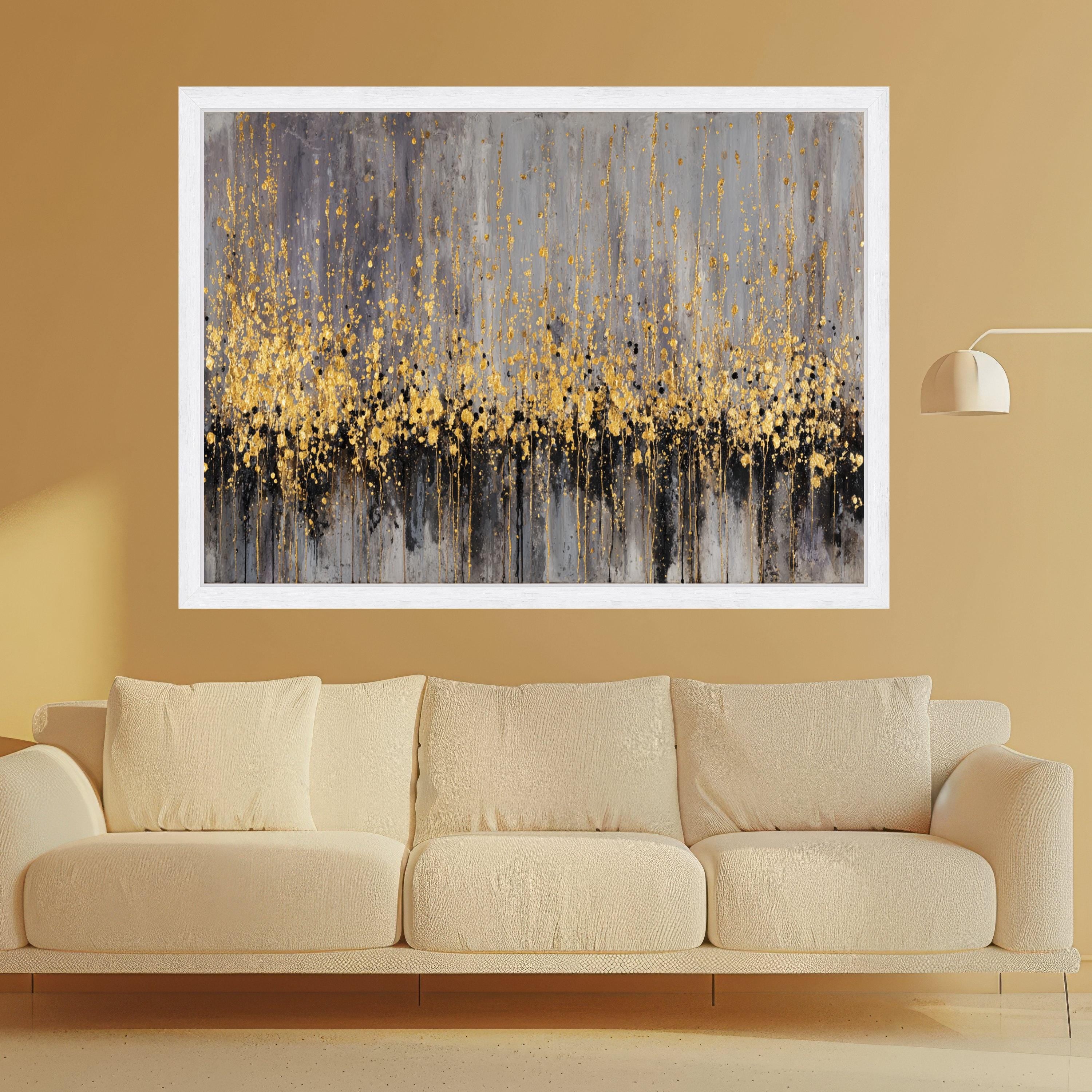 Abstract Gold Splatter Canvas, Modern Metallic Wall Art, Gray Black Accent, Home Decoration, Contemporary Canvas Painting