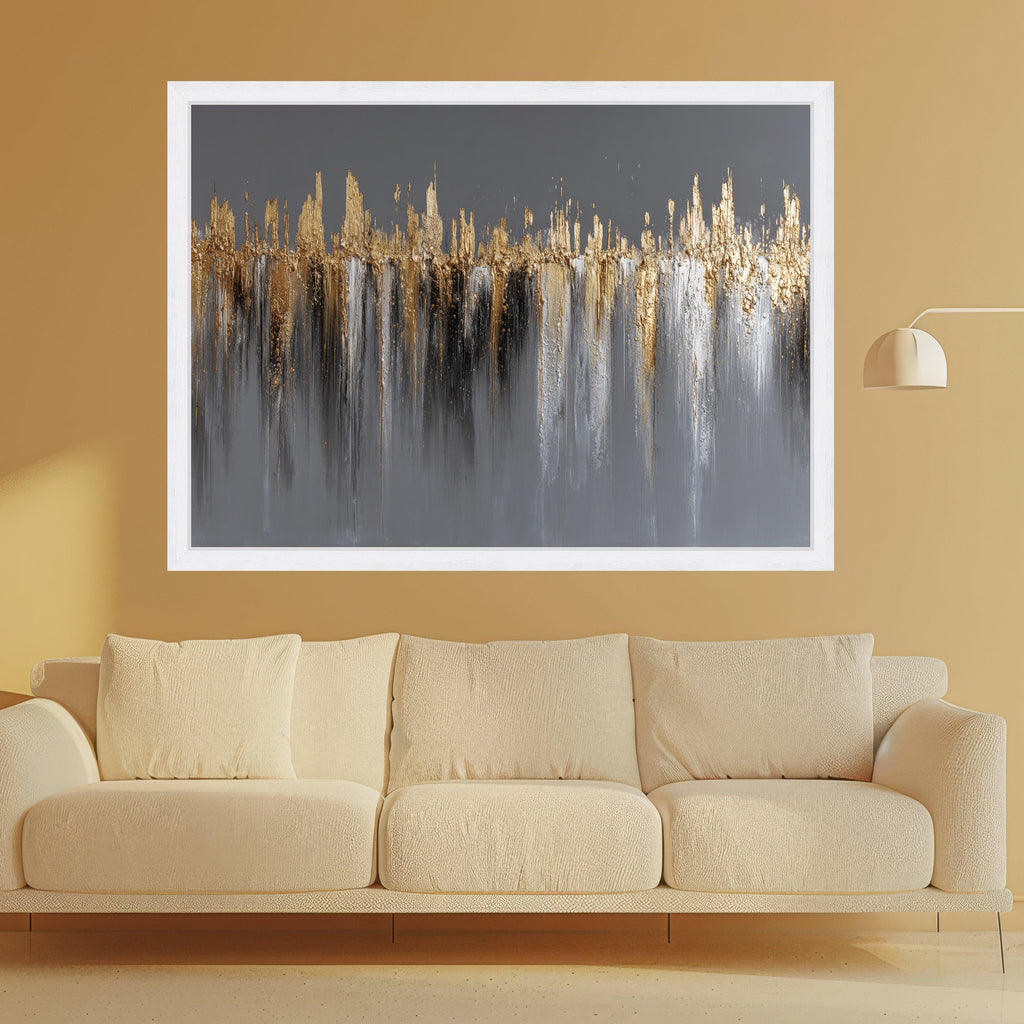 Modern Abstract Gold Canvas, Metallic Wall Art, Neutral Grey Background, Contemporary Home Decor, Luxury Canvas Painting