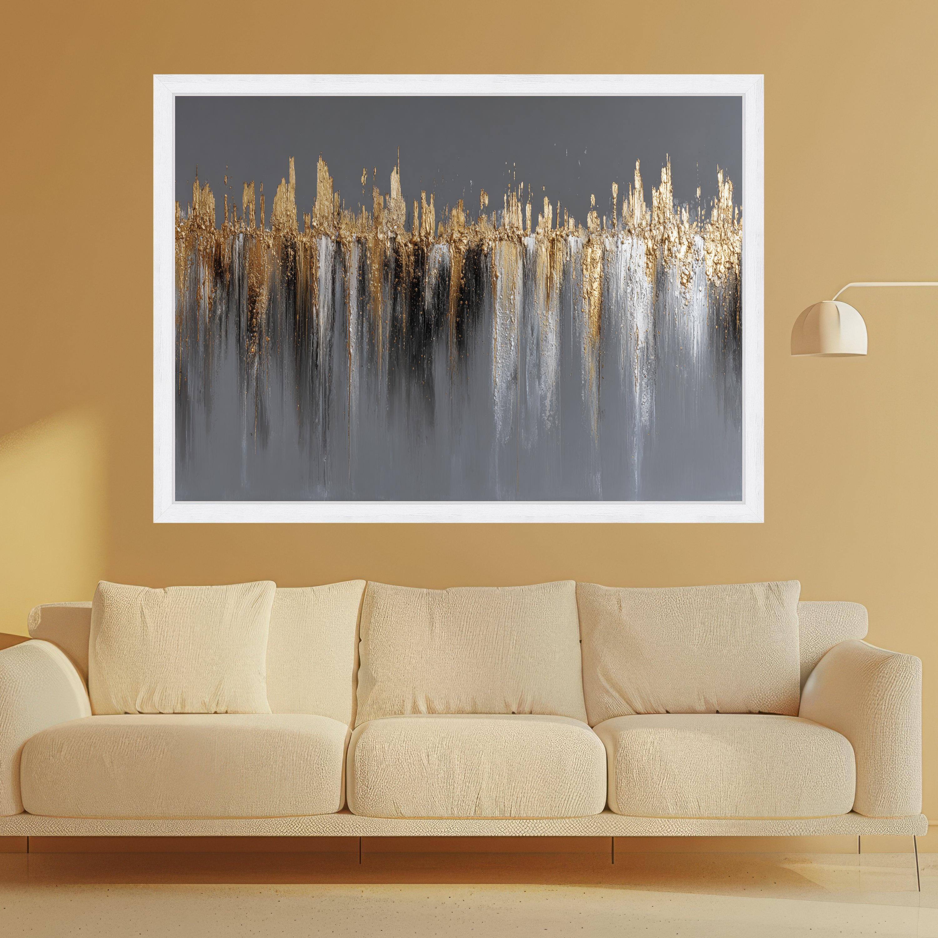 Modern Abstract Gold Canvas, Metallic Wall Art, Neutral Grey Background, Contemporary Home Decor, Luxury Canvas Painting