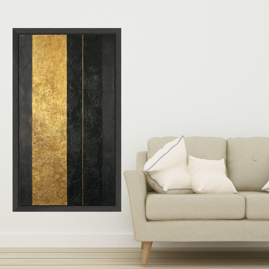 Modern Abstract Gold and Black Canvas, Geometric Wall Art, Elegant Vertical Stripes, Contemporary Home Decoration, Ready to Hang