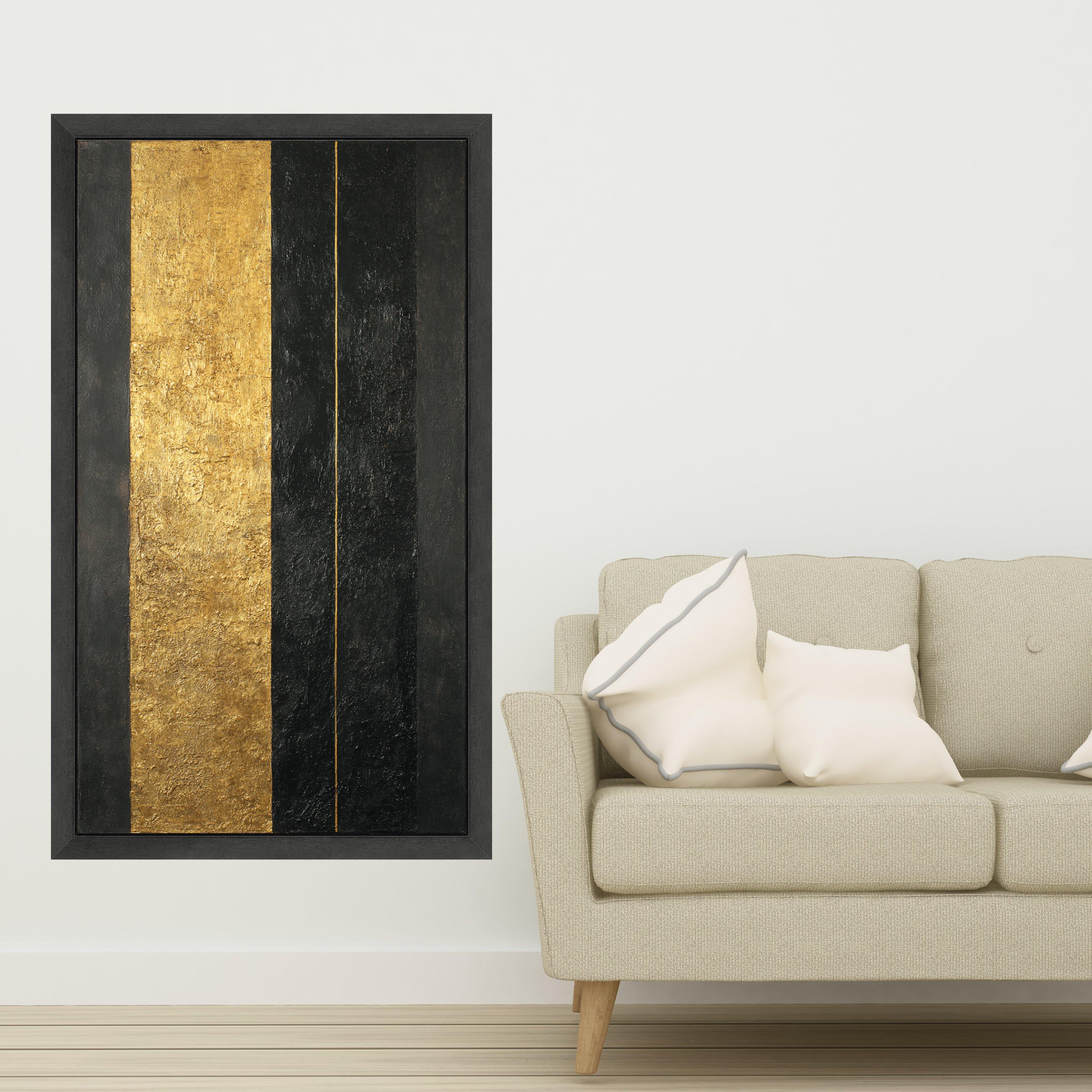 Modern Abstract Gold and Black Canvas, Geometric Wall Art, Elegant Vertical Stripes, Contemporary Home Decoration, Ready to Hang