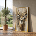 Majestic Deer Portrait Canvas, Rustic Wildlife Wall Art, Nature Animal Painting, Cabin Decor Canvas, Ready to Hang Deer Artwork