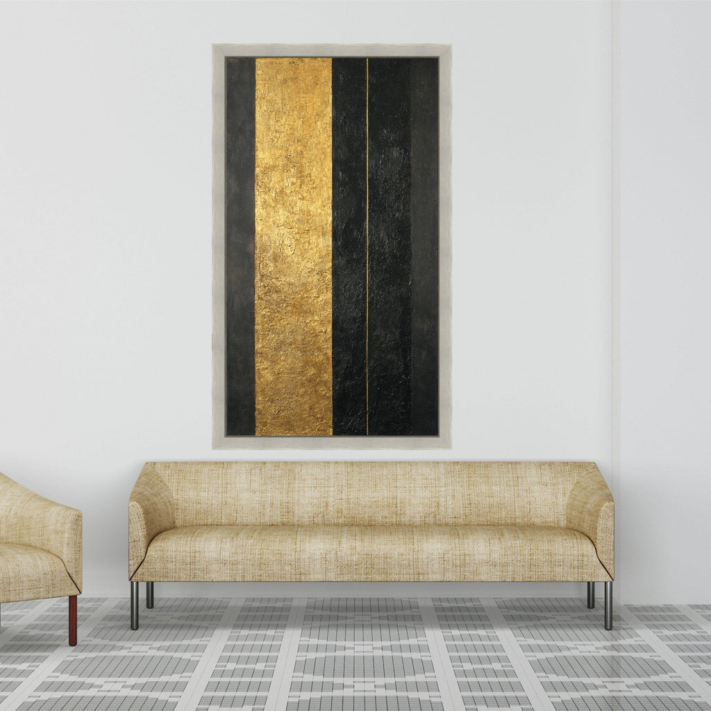 Modern Abstract Gold and Black Canvas, Geometric Wall Art, Elegant Vertical Stripes, Contemporary Home Decoration, Ready to Hang