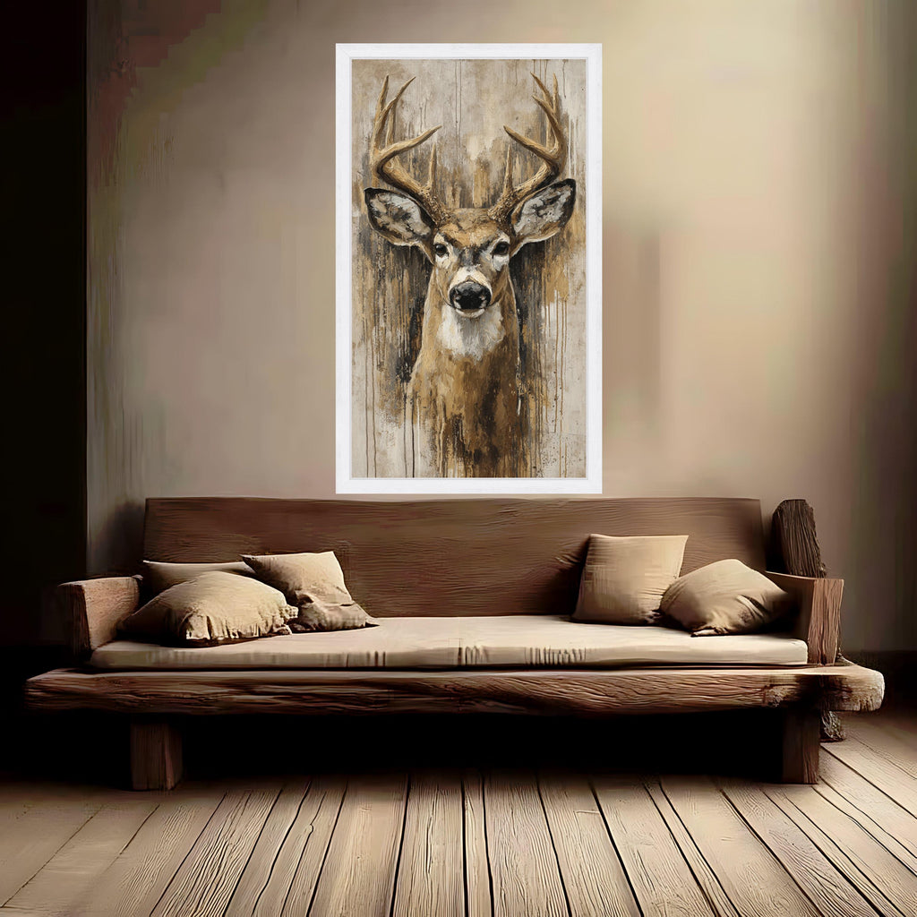 Majestic Deer Portrait Canvas, Rustic Wildlife Wall Art, Nature Animal Painting, Cabin Decor Canvas, Ready to Hang Deer Artwork