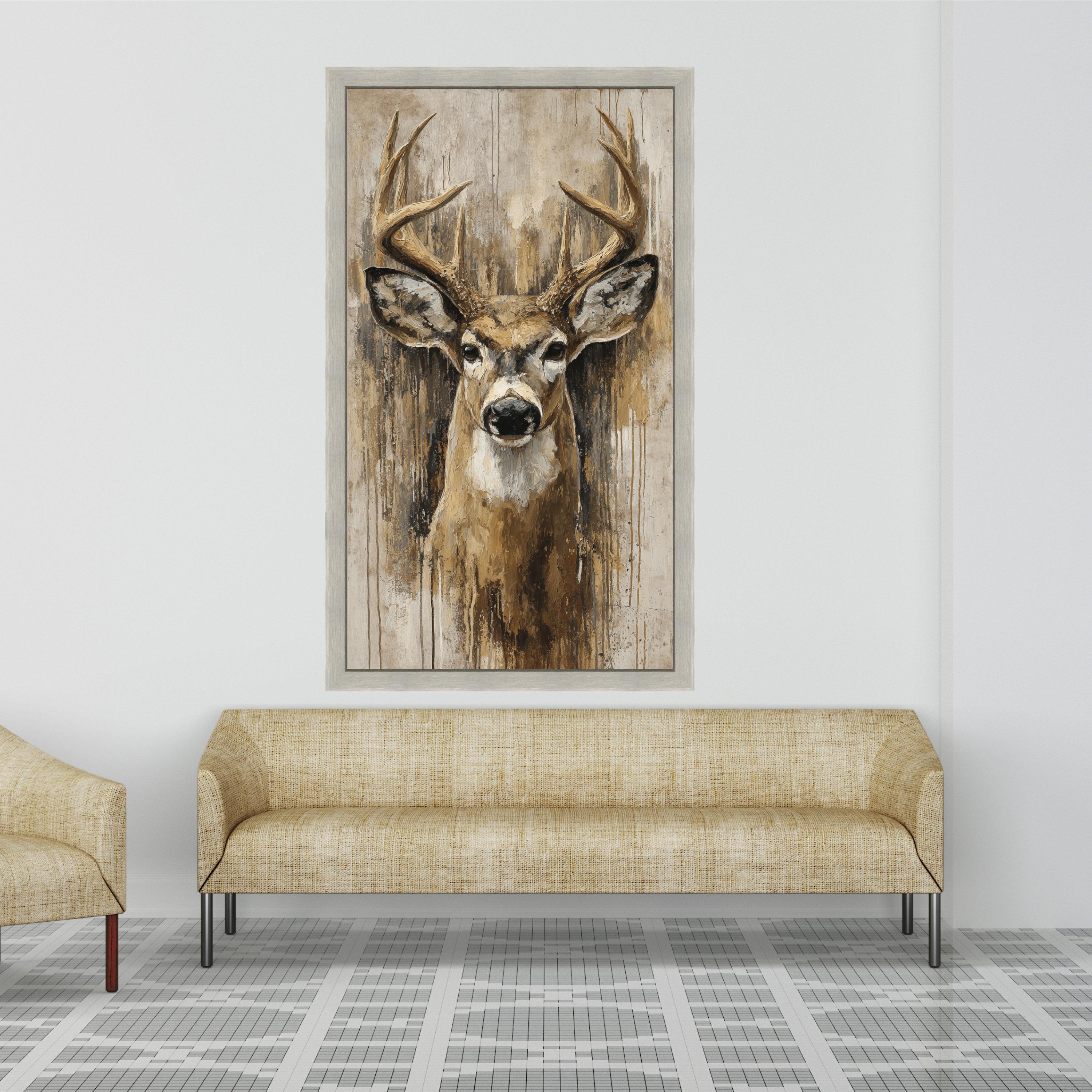 Majestic Deer Portrait Canvas, Rustic Wildlife Wall Art, Nature Animal Painting, Cabin Decor Canvas, Ready to Hang Deer Artwork
