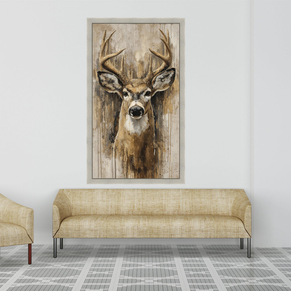 Majestic Deer Portrait Canvas, Rustic Wildlife Wall Art, Nature Animal Painting, Cabin Decor Canvas, Ready to Hang Deer Artwork