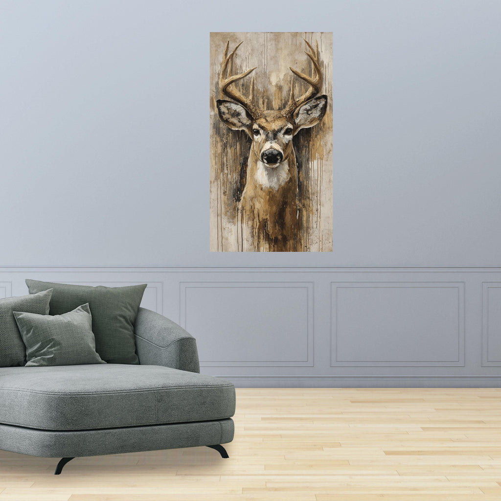 Majestic Deer Portrait Canvas, Rustic Wildlife Wall Art, Nature Animal Painting, Cabin Decor Canvas, Ready to Hang Deer Artwork