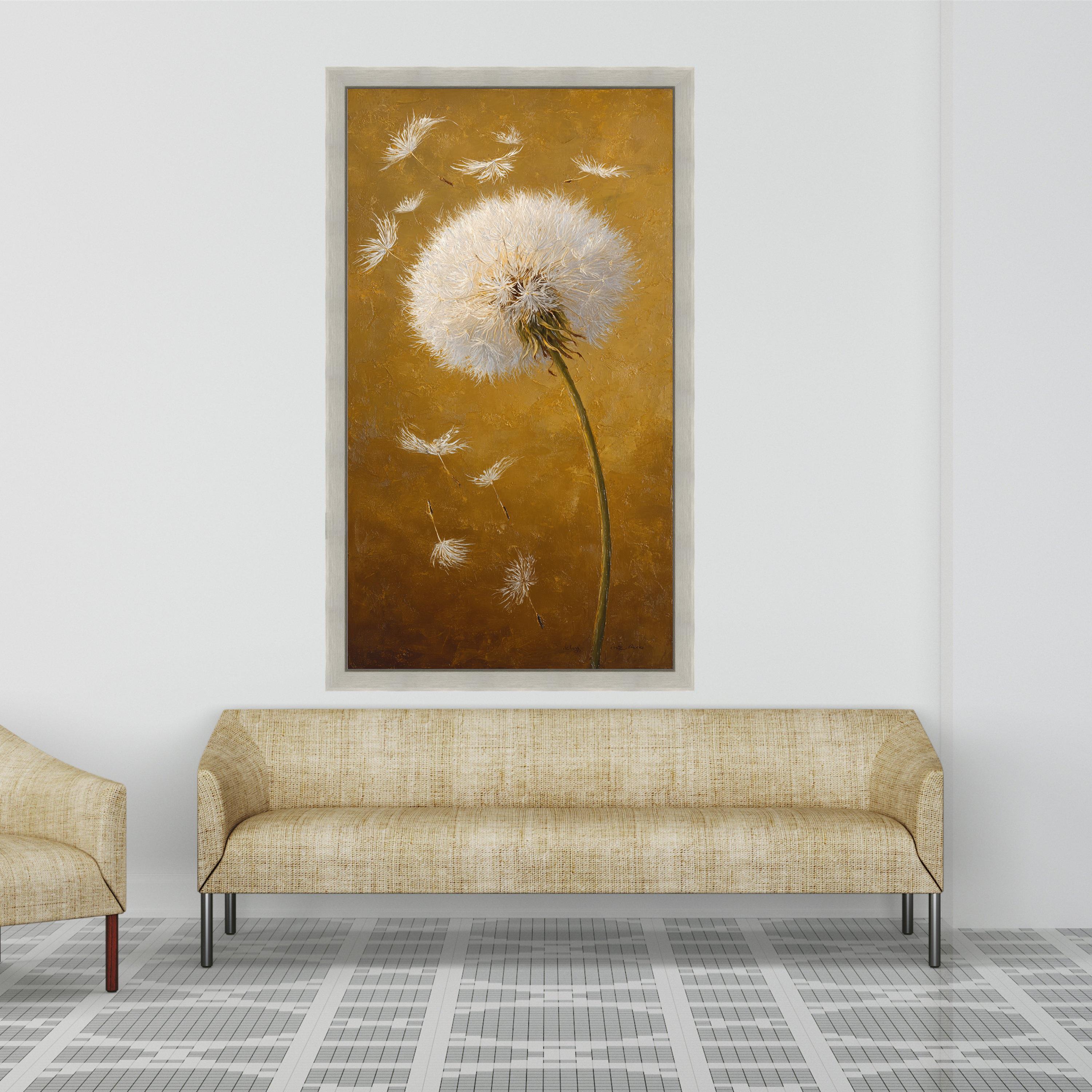White Dandelion Seeds Canvas Wall Art, Modern Floral Painting, Nature Botanical Artwork, Yellow Background, Home Decoration