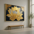 Golden Lotus Flower Canvas Wall Art, Metallic Floral Painting, Elegant Home Decoration, Modern Asian Inspired Canvas Art