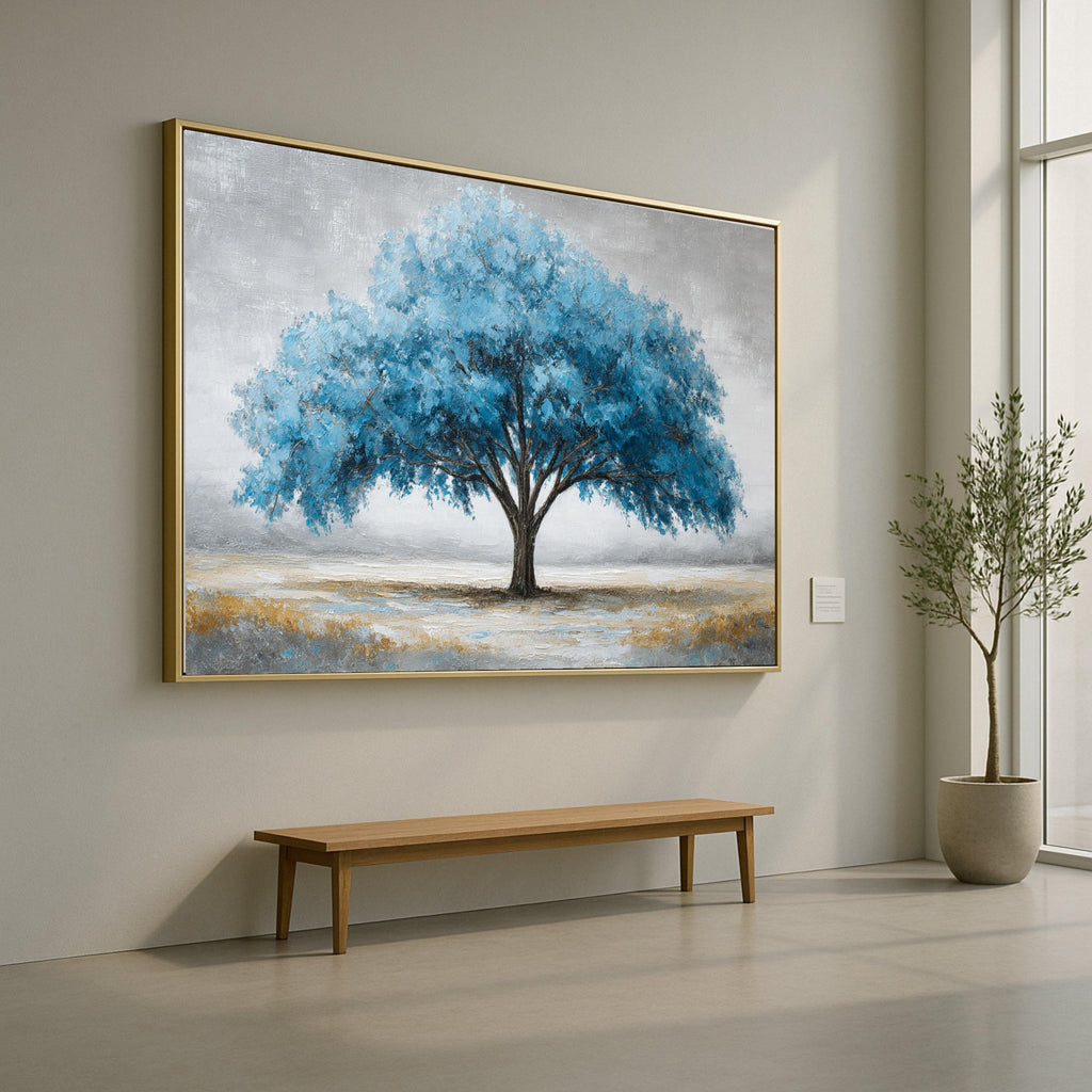 Majestic Blue Tree Canvas Wall Art, Landscape Painting, Modern Nature Decor, Large Statement Canvas, Ready to Hang Artwork