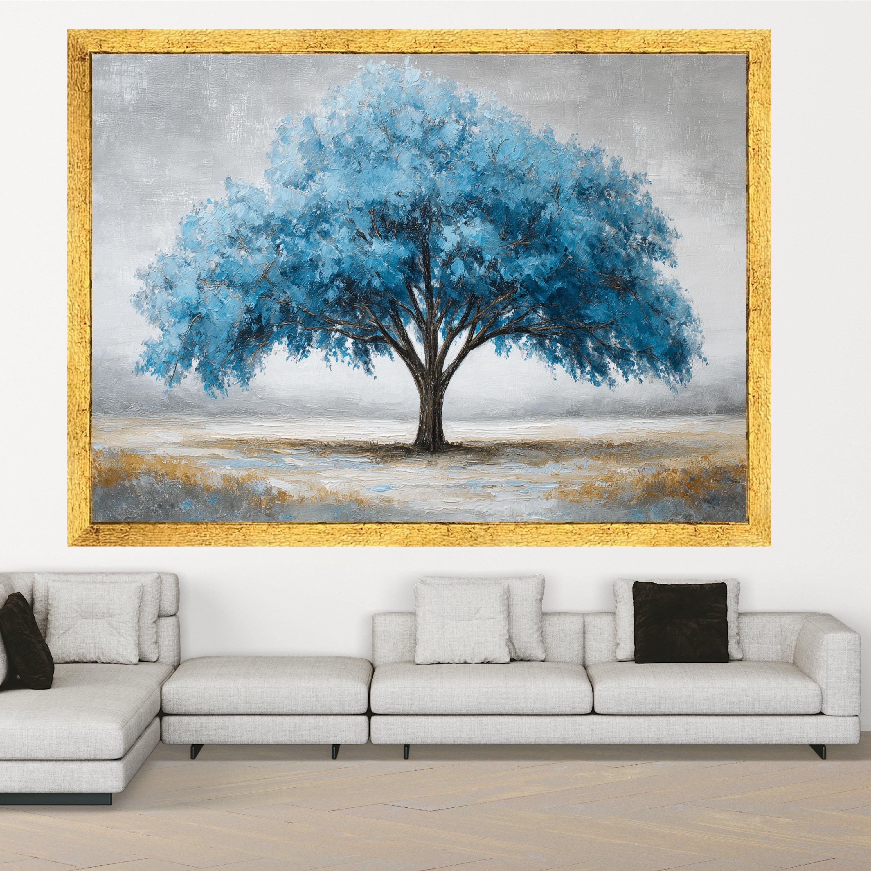 Majestic Blue Tree Canvas Wall Art, Landscape Painting, Modern Nature Decor, Large Statement Canvas, Ready to Hang Artwork