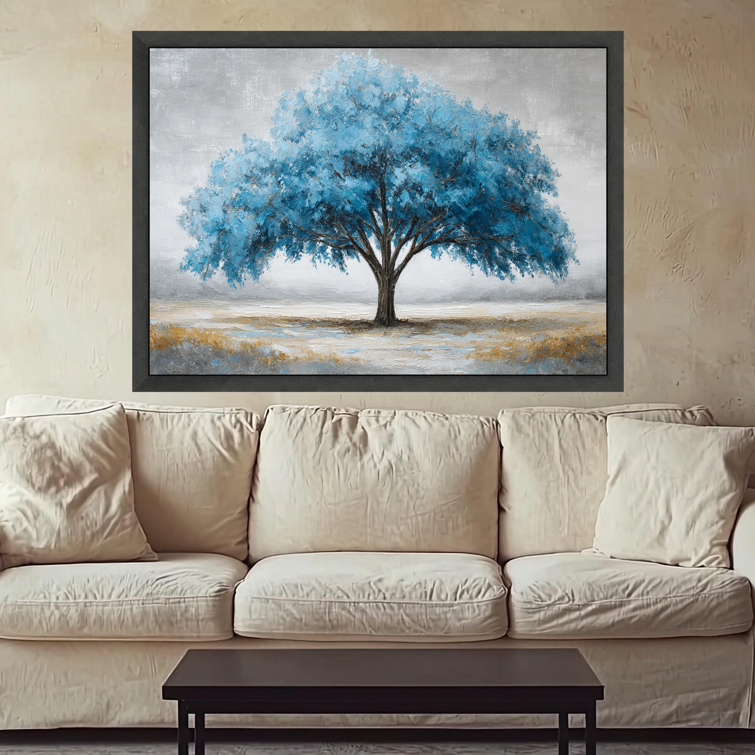 Majestic Blue Tree Canvas Wall Art, Landscape Painting, Modern Nature Decor, Large Statement Canvas, Ready to Hang Artwork