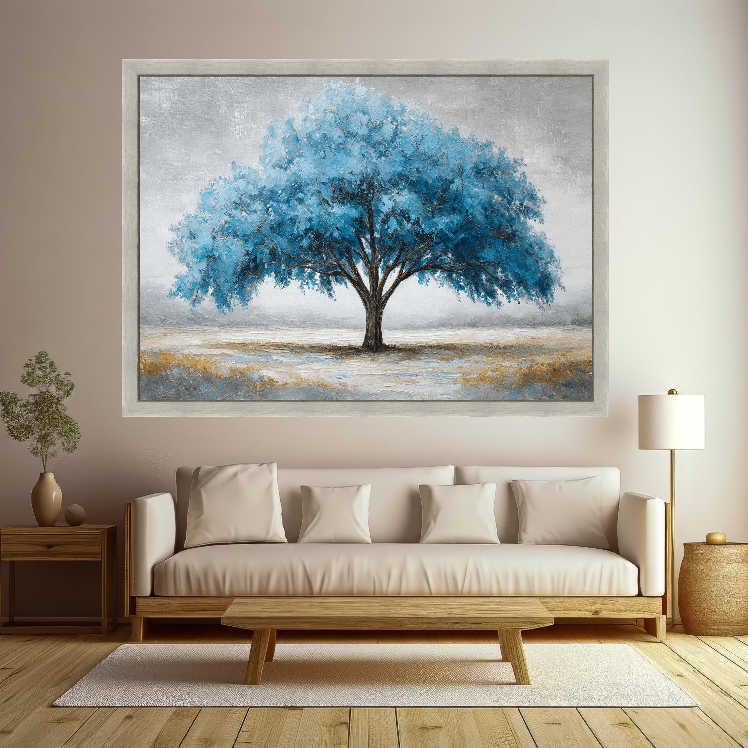 Majestic Blue Tree Canvas Wall Art, Landscape Painting, Modern Nature Decor, Large Statement Canvas, Ready to Hang Artwork