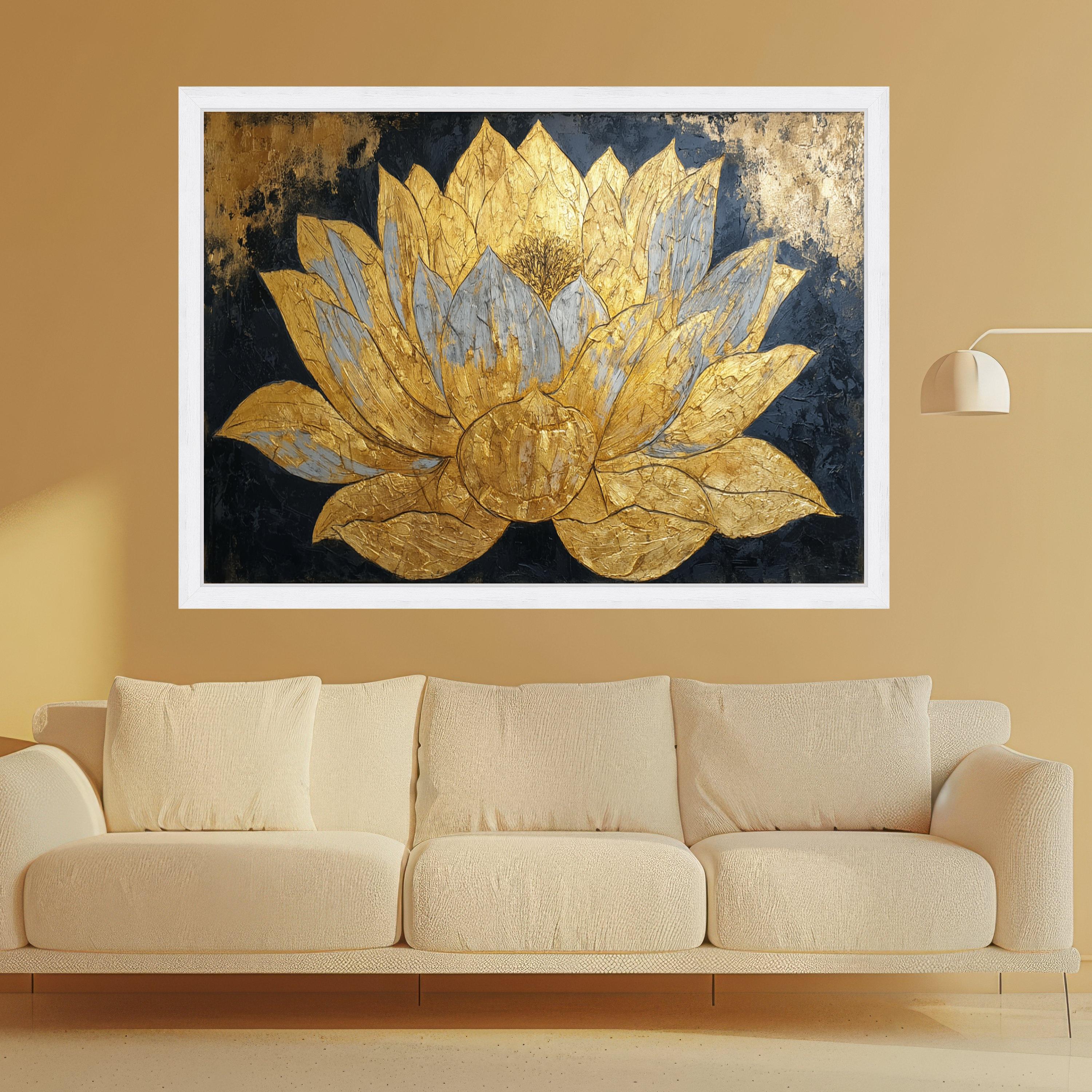 Golden Lotus Flower Canvas Wall Art, Metallic Floral Painting, Elegant Home Décor, Modern Abstract Botanical Canvas