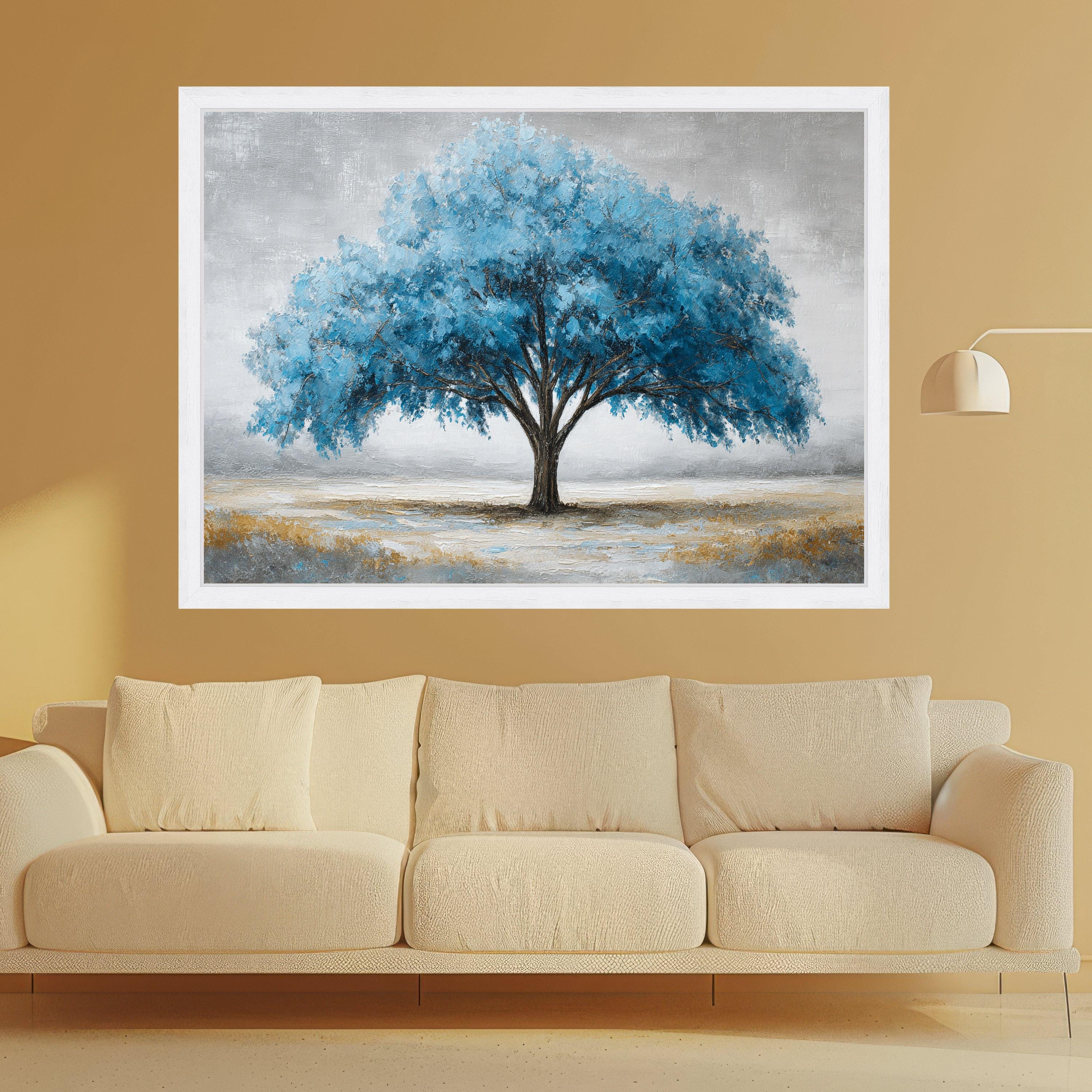 Majestic Blue Tree Canvas Wall Art, Landscape Painting, Modern Nature Decor, Large Statement Canvas, Ready to Hang Artwork