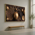Modern Metallic Circles Canvas Wall Art, Abstract Gold and Bronze Sphere Decoration, Geometric Canvas for Living Room