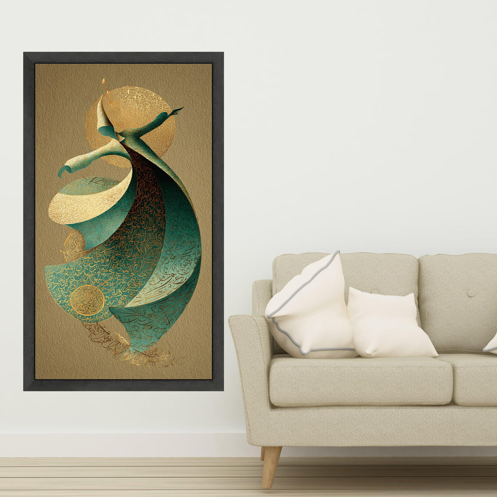 Whirling Dervish Dance Canvas, Spiritual Sufi Art, Middle Eastern Calligraphy Wall Art, Mystical Movement Canvas, Cultural Home Décor