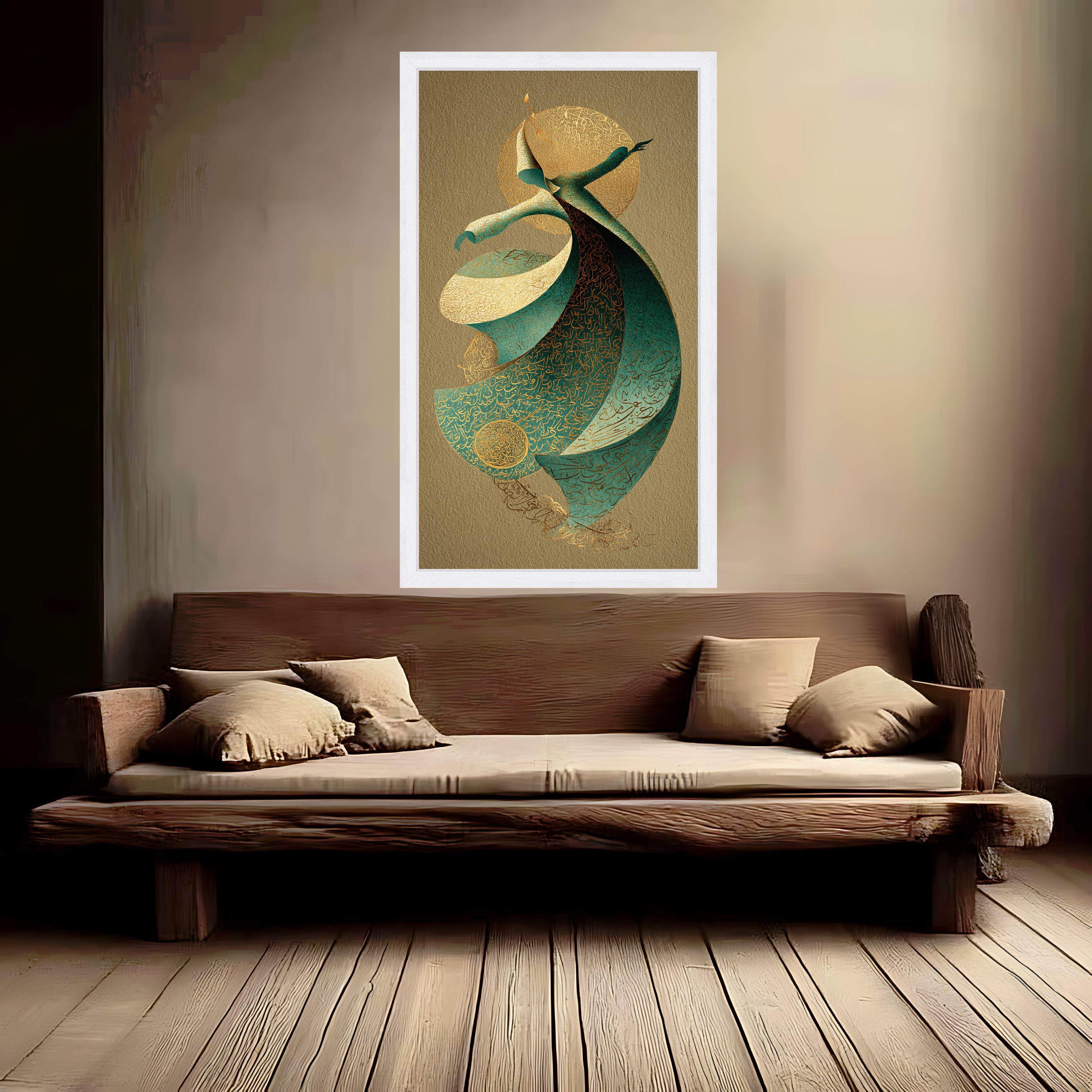 Whirling Dervish Dance Canvas, Spiritual Sufi Art, Middle Eastern Calligraphy Wall Art, Mystical Movement Canvas, Cultural Home Décor