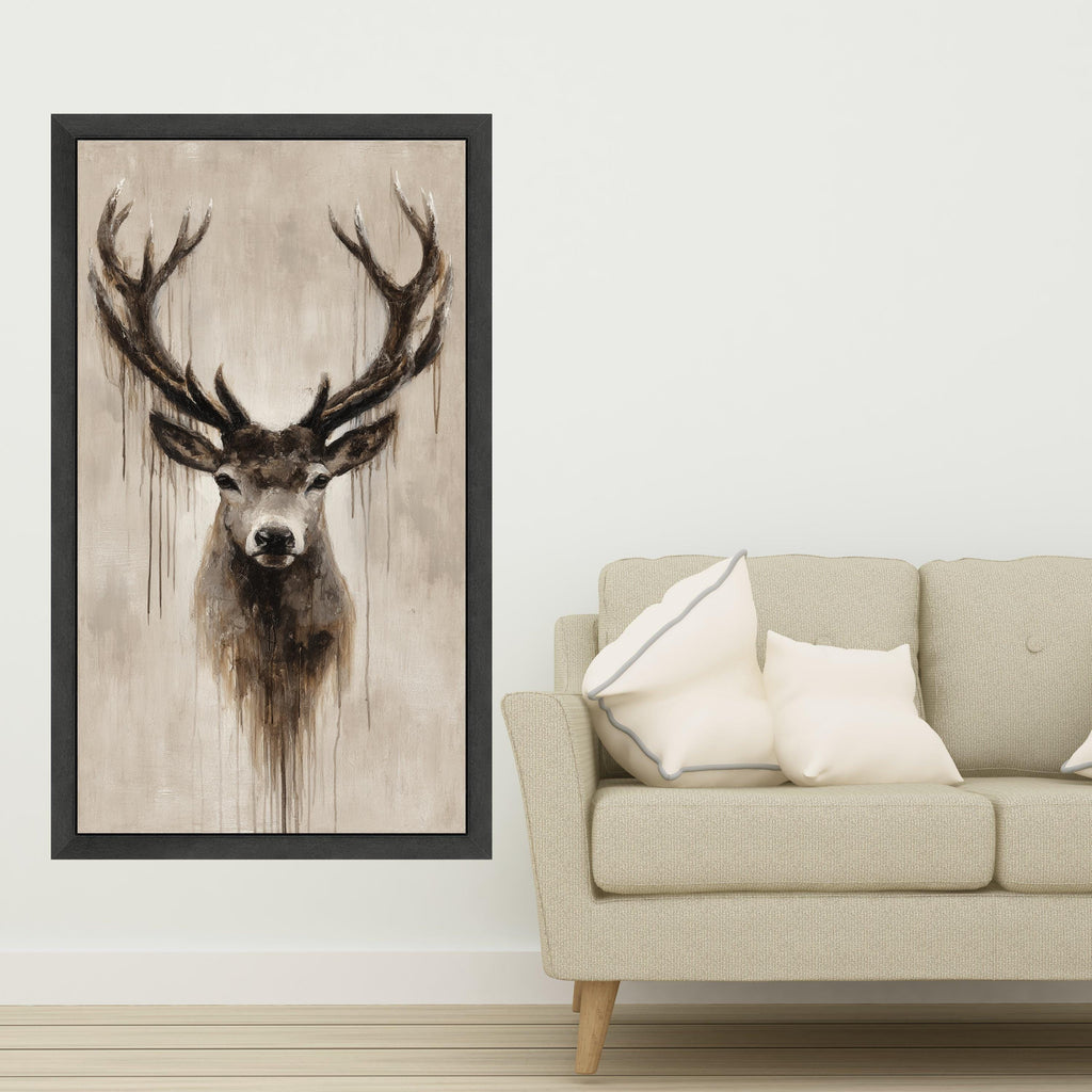 Majestic Deer Portrait Canvas, Rustic Wildlife Wall Art, Brown Antlers Painting, Nature Decor, Contemporary Animal Canvas, Ready to Hang