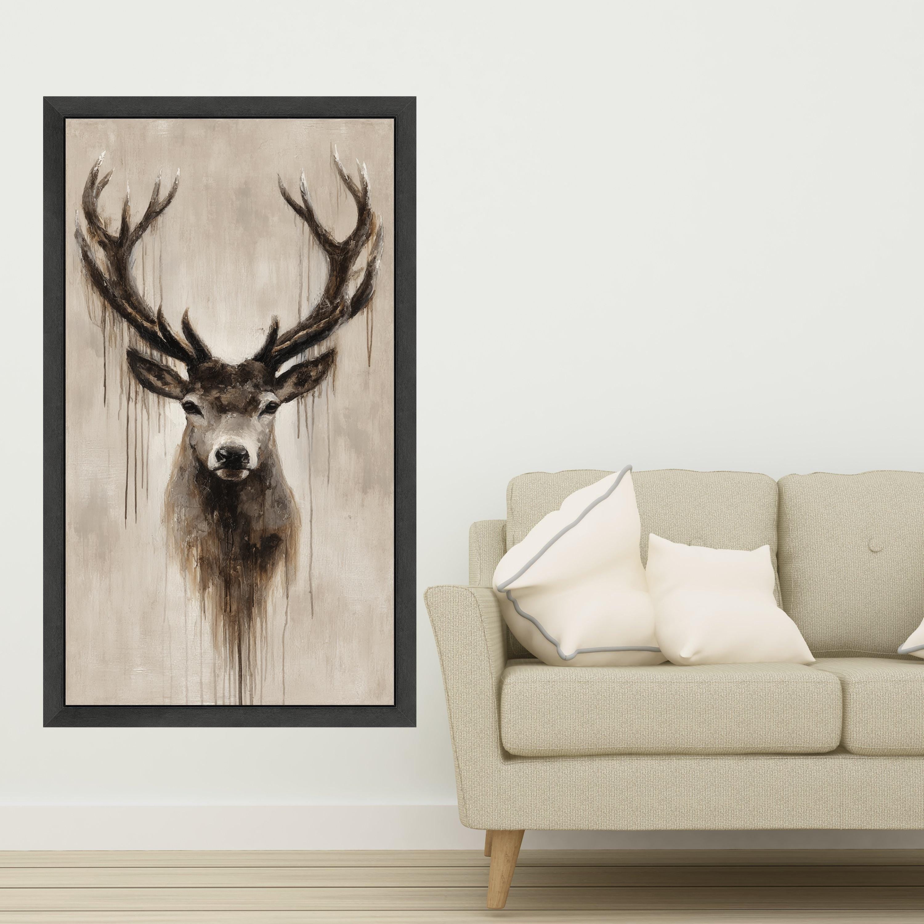 Majestic Deer Portrait Canvas, Rustic Wildlife Wall Art, Brown Antlers Painting, Nature Decor, Contemporary Animal Canvas, Ready to Hang