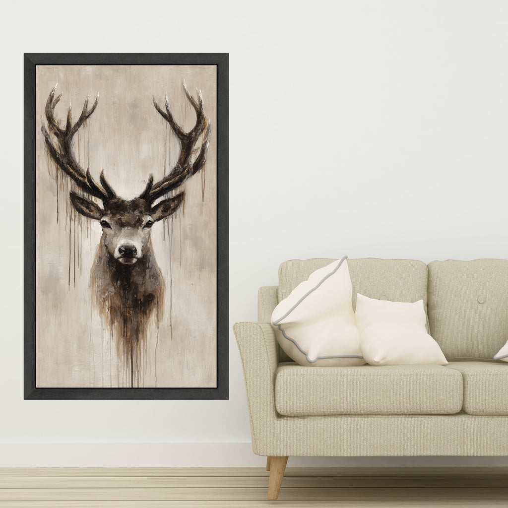 Majestic Deer Portrait Canvas, Rustic Wildlife Wall Art, Brown Antlers Painting, Nature Decor, Contemporary Animal Canvas, Ready to Hang