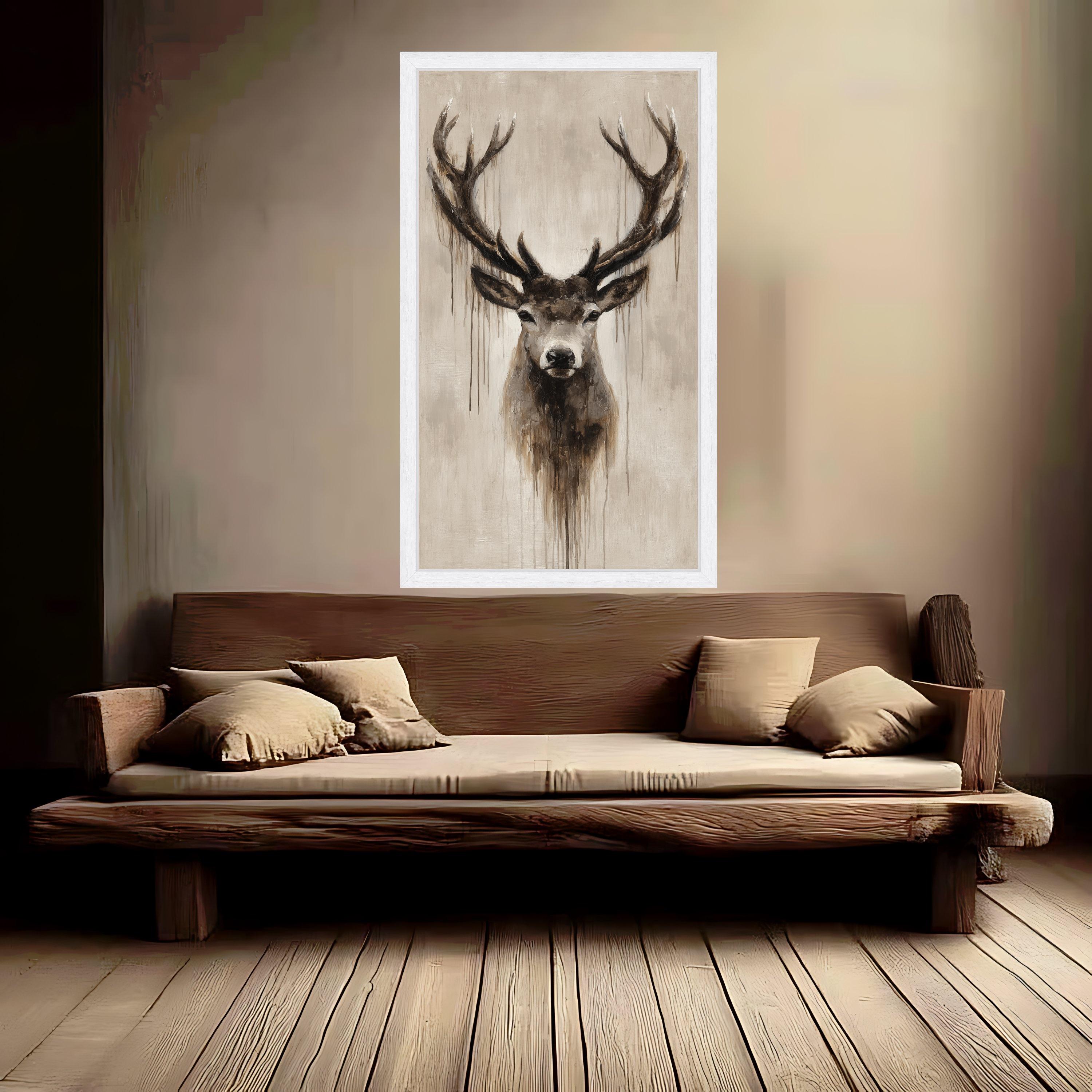 Majestic Deer Portrait Canvas, Rustic Wildlife Wall Art, Brown Antlers Painting, Nature Decor, Contemporary Animal Canvas, Ready to Hang