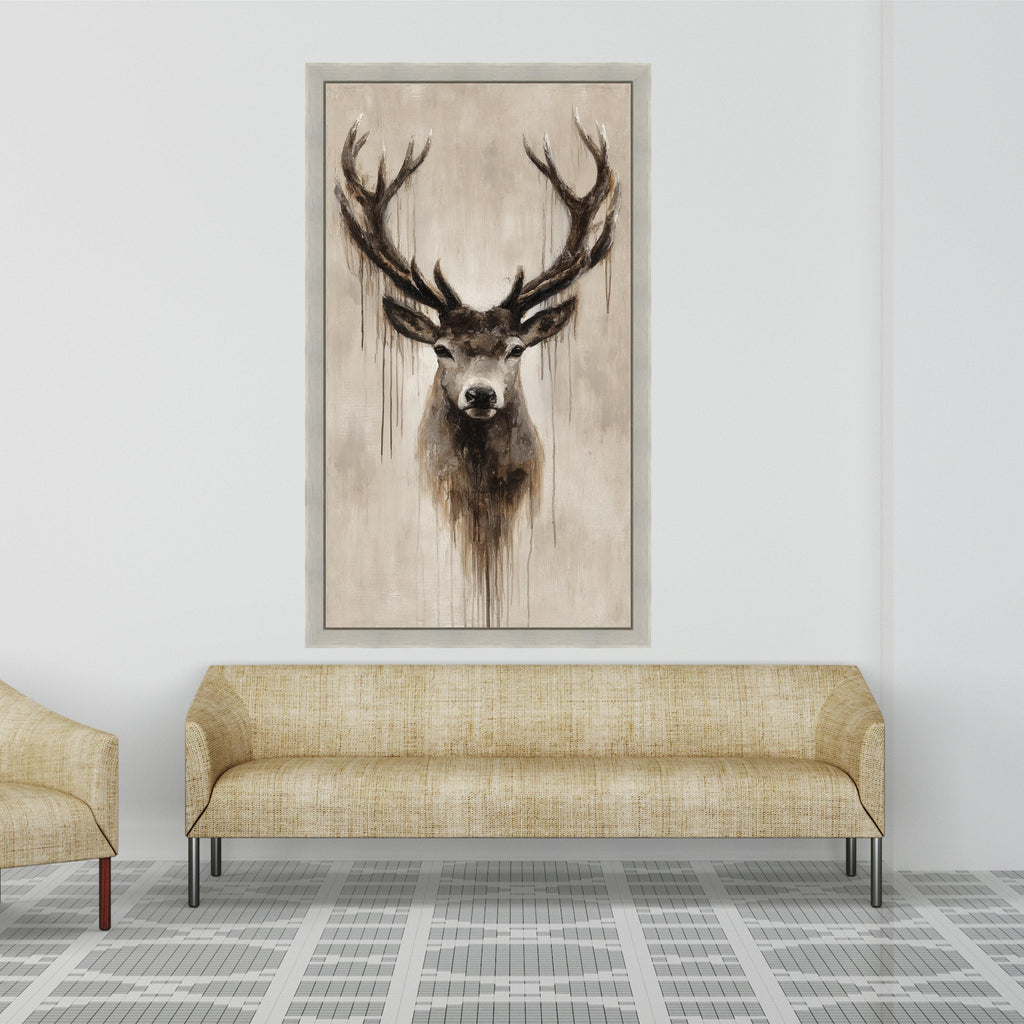 Majestic Deer Portrait Canvas, Rustic Wildlife Wall Art, Brown Antlers Painting, Nature Decor, Contemporary Animal Canvas, Ready to Hang