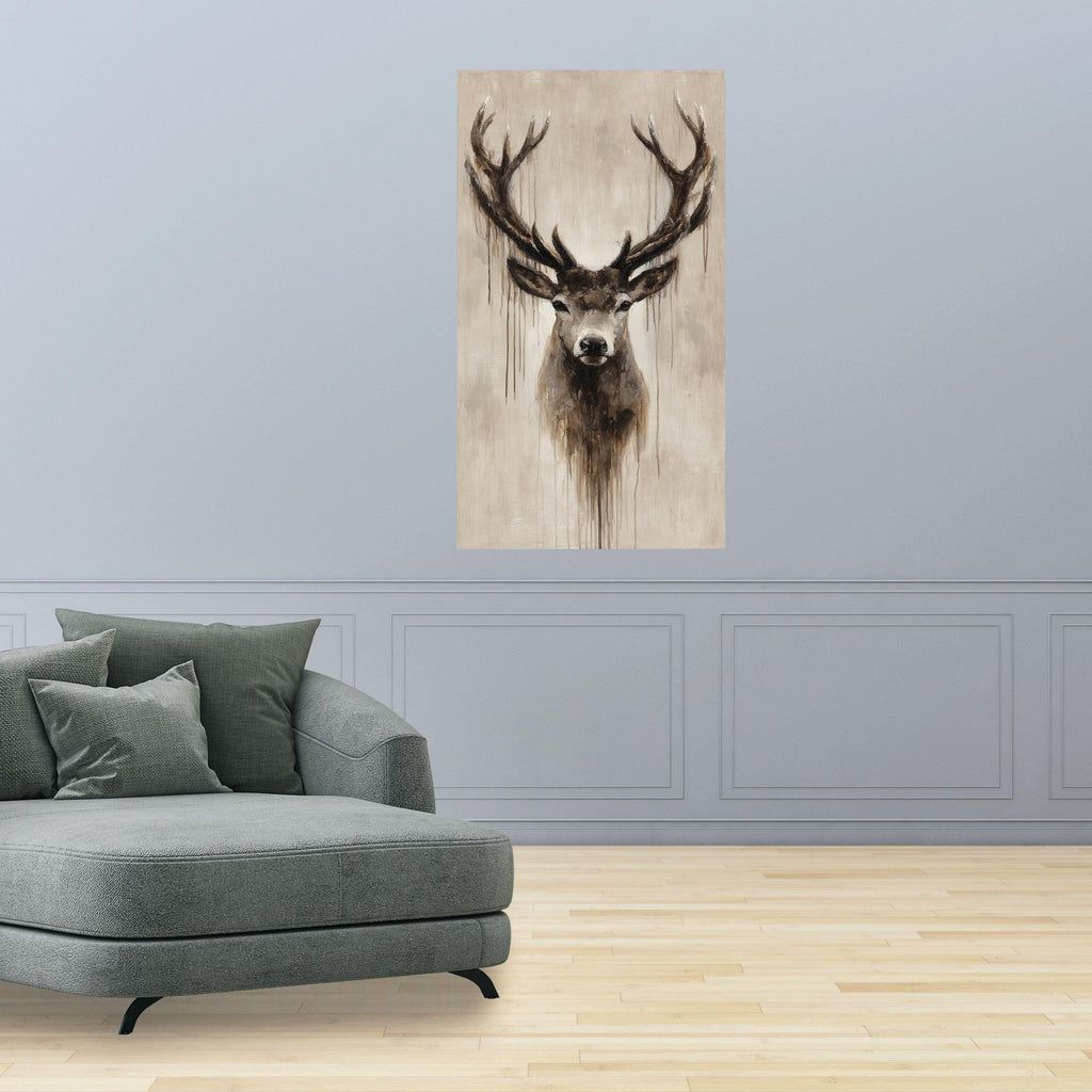 Majestic Deer Portrait Canvas, Rustic Wildlife Wall Art, Brown Antlers Painting, Nature Decor, Contemporary Animal Canvas, Ready to Hang