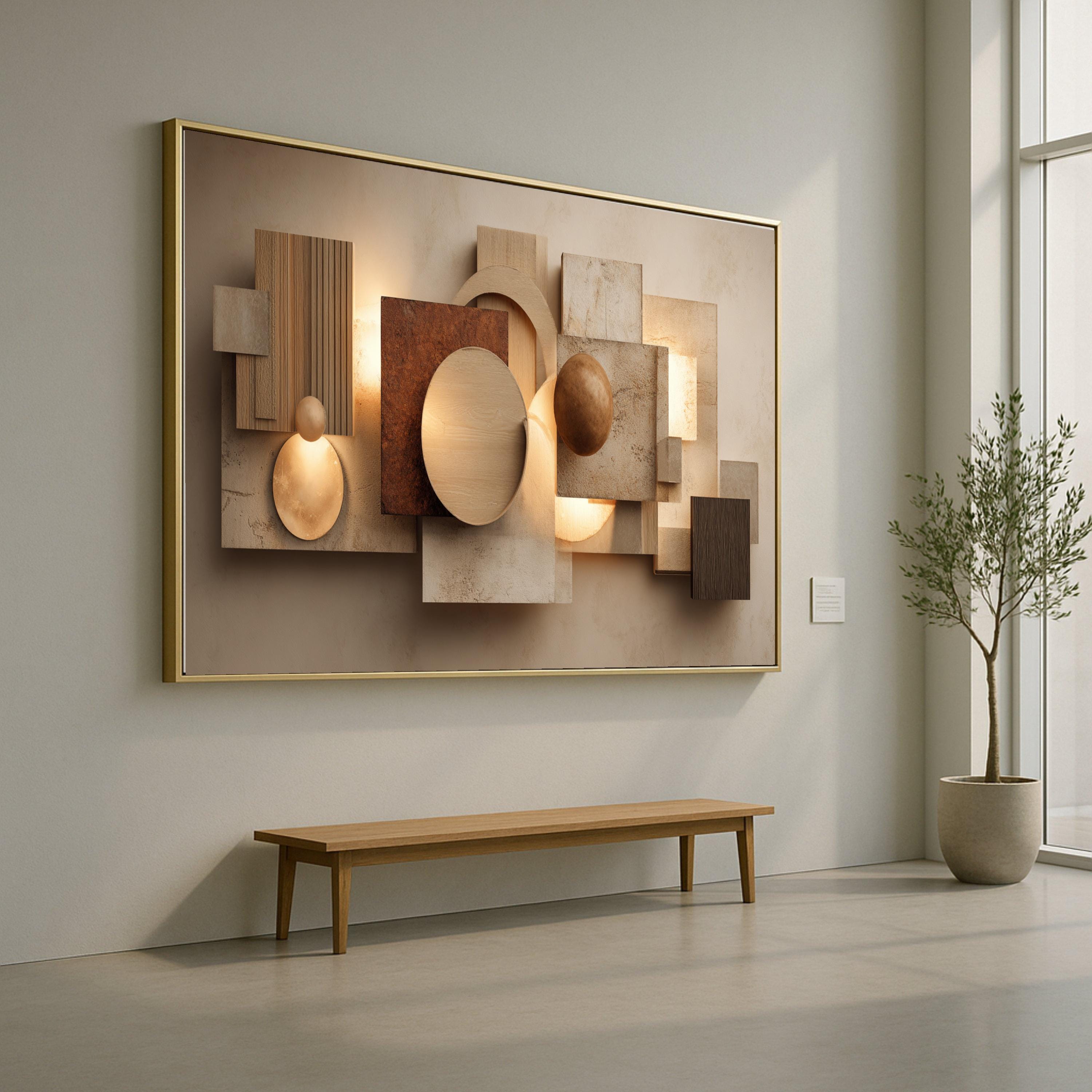 Modern Geometric Canvas Wall Art, Abstract Shapes, Neutral Earth Tones, Home Decoration, Contemporary Living Room Canvas