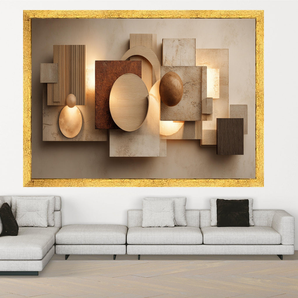 Modern Geometric Canvas Wall Art, Abstract Shapes, Neutral Earth Tones, Home Decoration, Contemporary Living Room Canvas