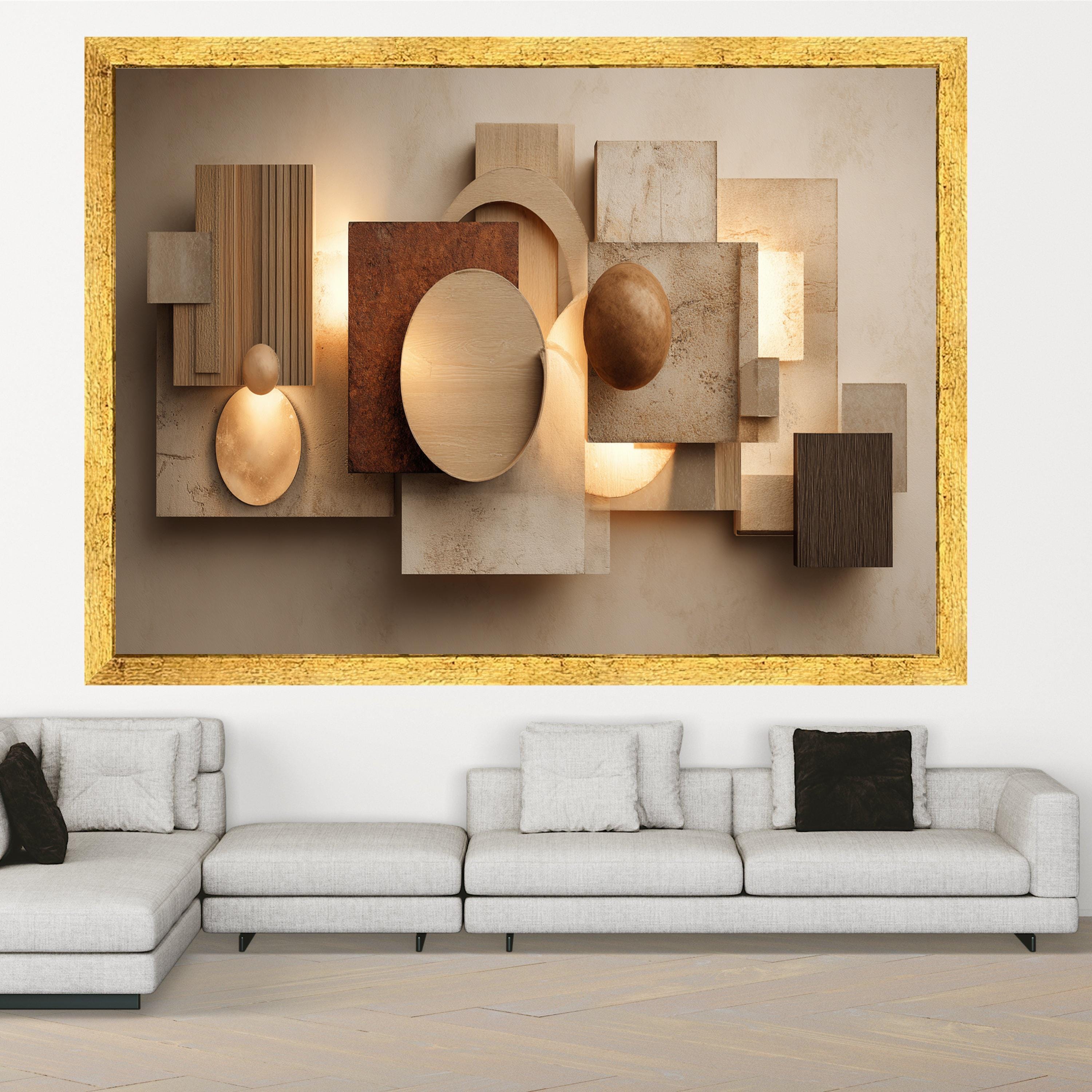 Modern Geometric Canvas Wall Art, Abstract Shapes, Neutral Earth Tones, Home Decoration, Contemporary Living Room Canvas