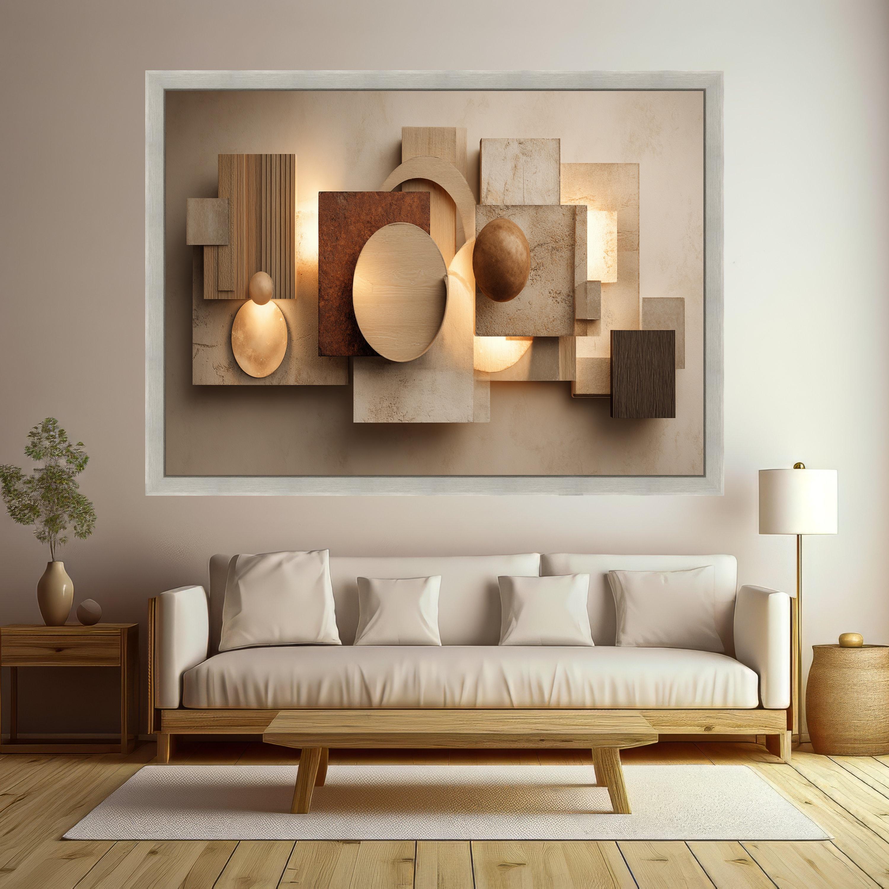 Modern Geometric Canvas Wall Art, Abstract Shapes, Neutral Earth Tones, Home Decoration, Contemporary Living Room Canvas