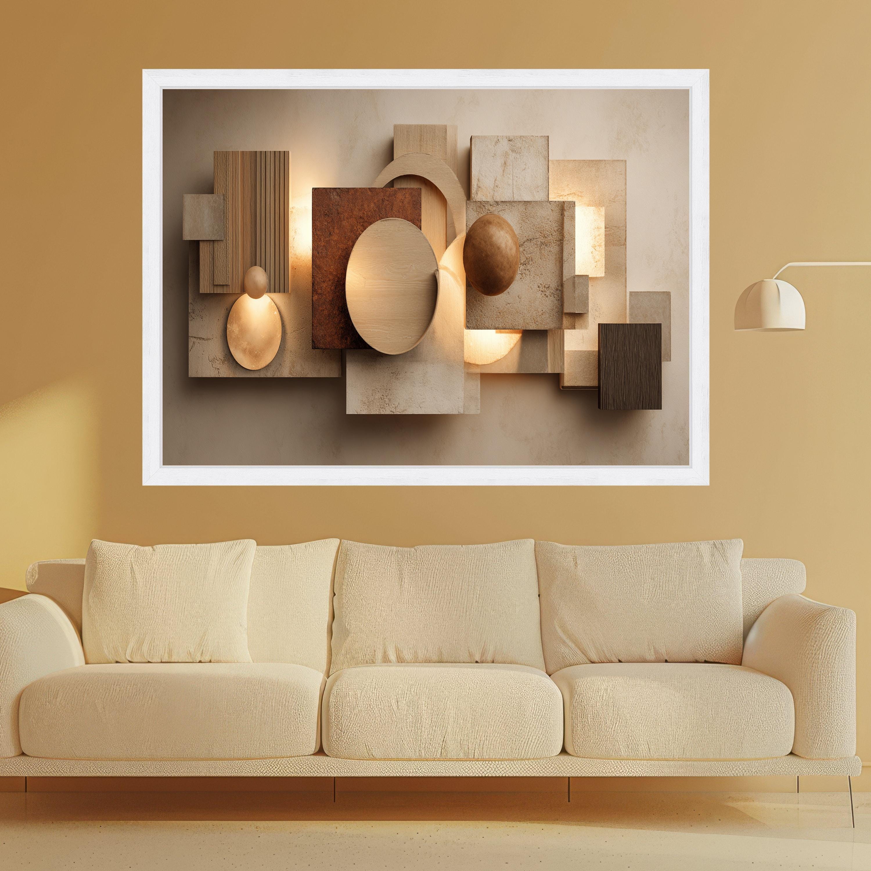 Modern Geometric Canvas Wall Art, Abstract Shapes, Neutral Earth Tones, Home Decoration, Contemporary Living Room Canvas