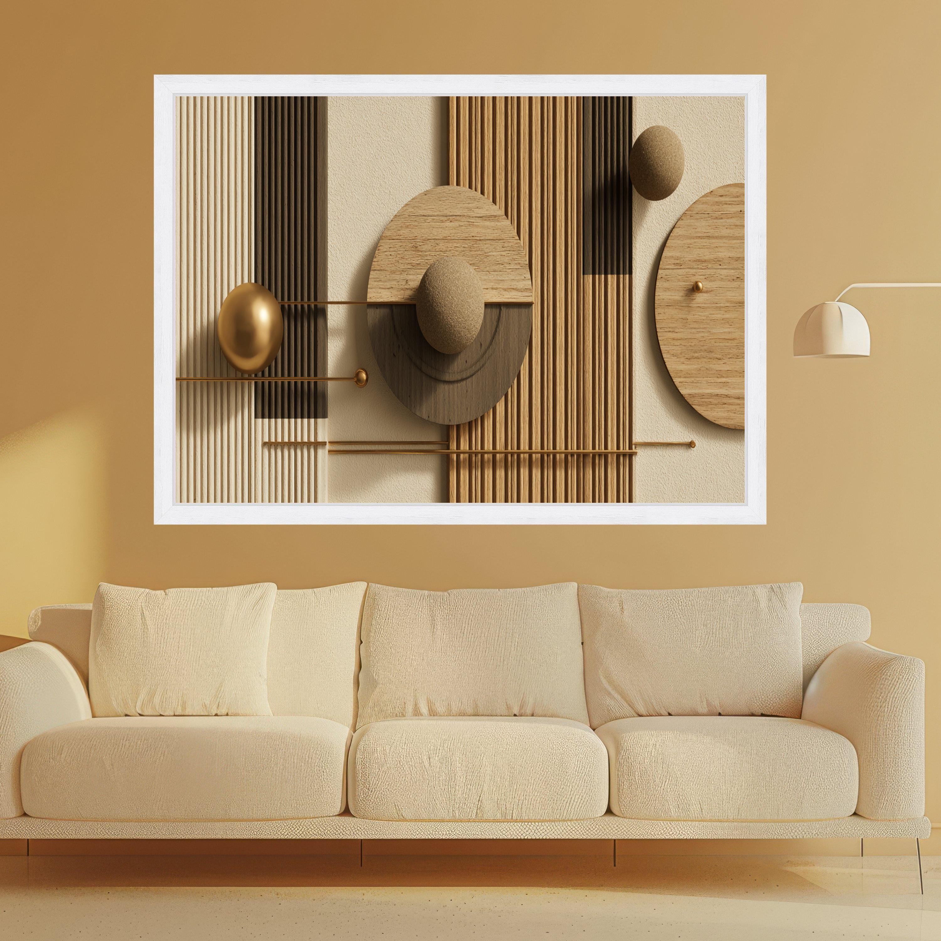 Modern Geometric Wood Canvas, Abstract Wall Art, Spheres and Lines, Neutral Earth Tone Home Decor, Ready to Hang Artwork