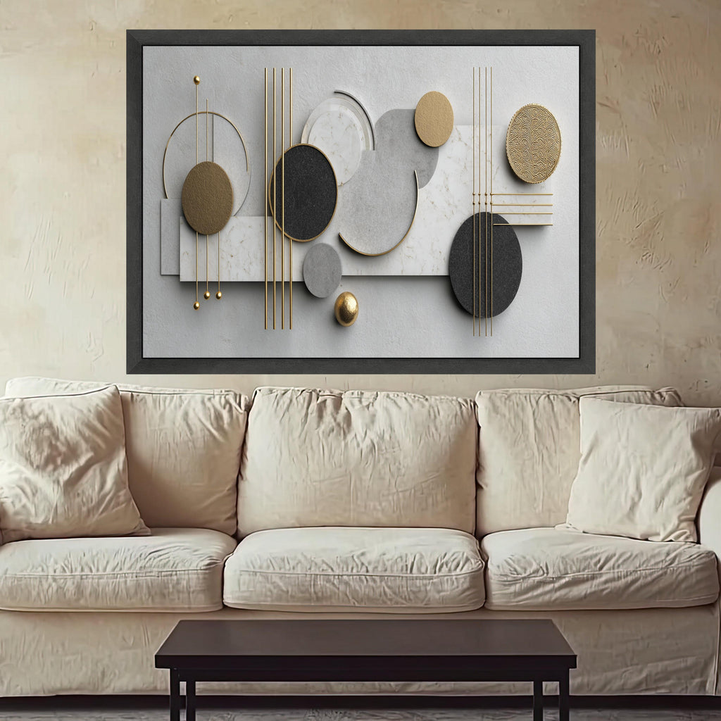 Modern Geometric Abstract Canvas Wall Art, Gold and Marble Circles, Minimalist Design, Luxury Home Decor, Contemporary Wall Sculpture