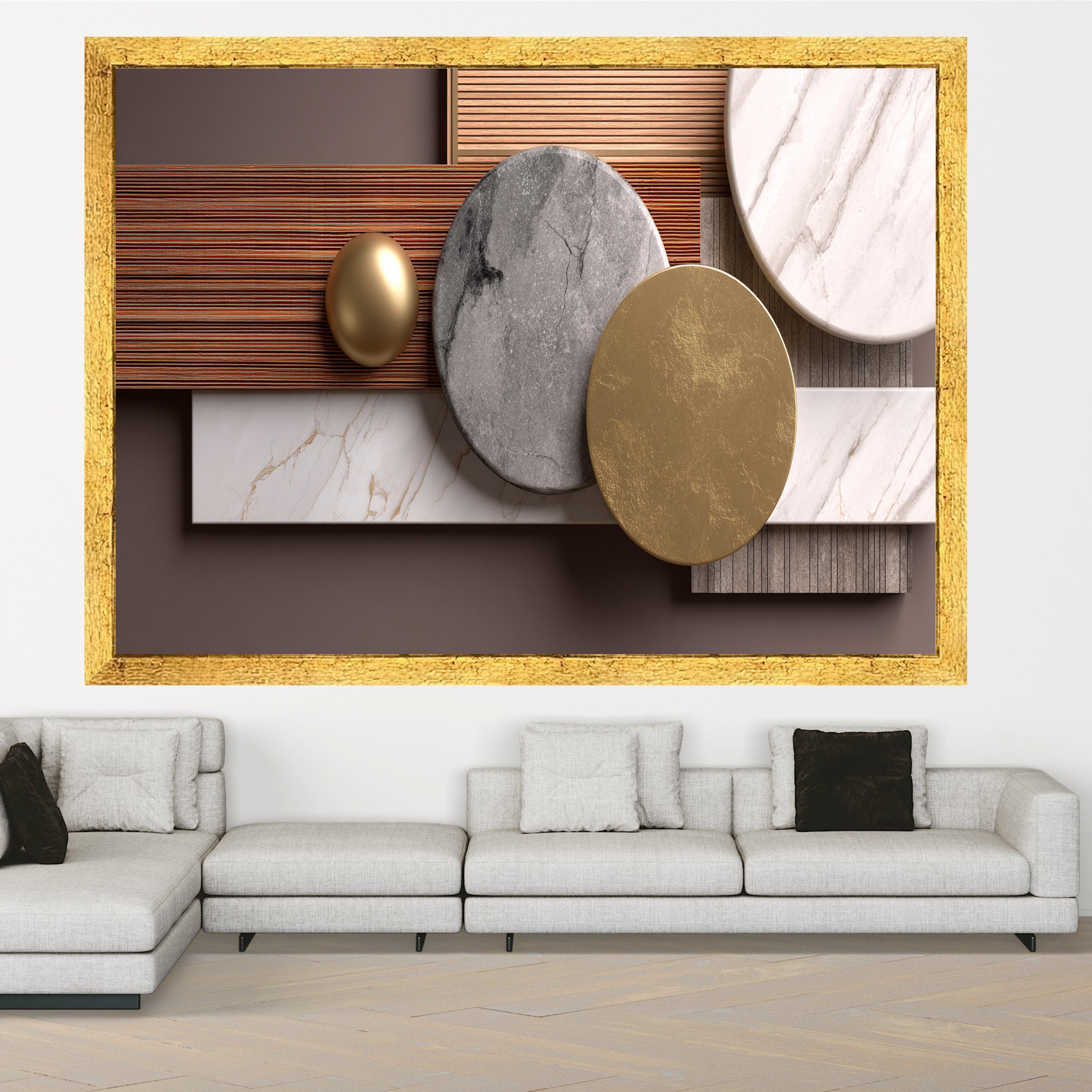 Modern Geometric Shapes Canvas, Abstract Marble Gold Wall Art, Design, Minimalist Home Decor, Luxury Canvas Decoration