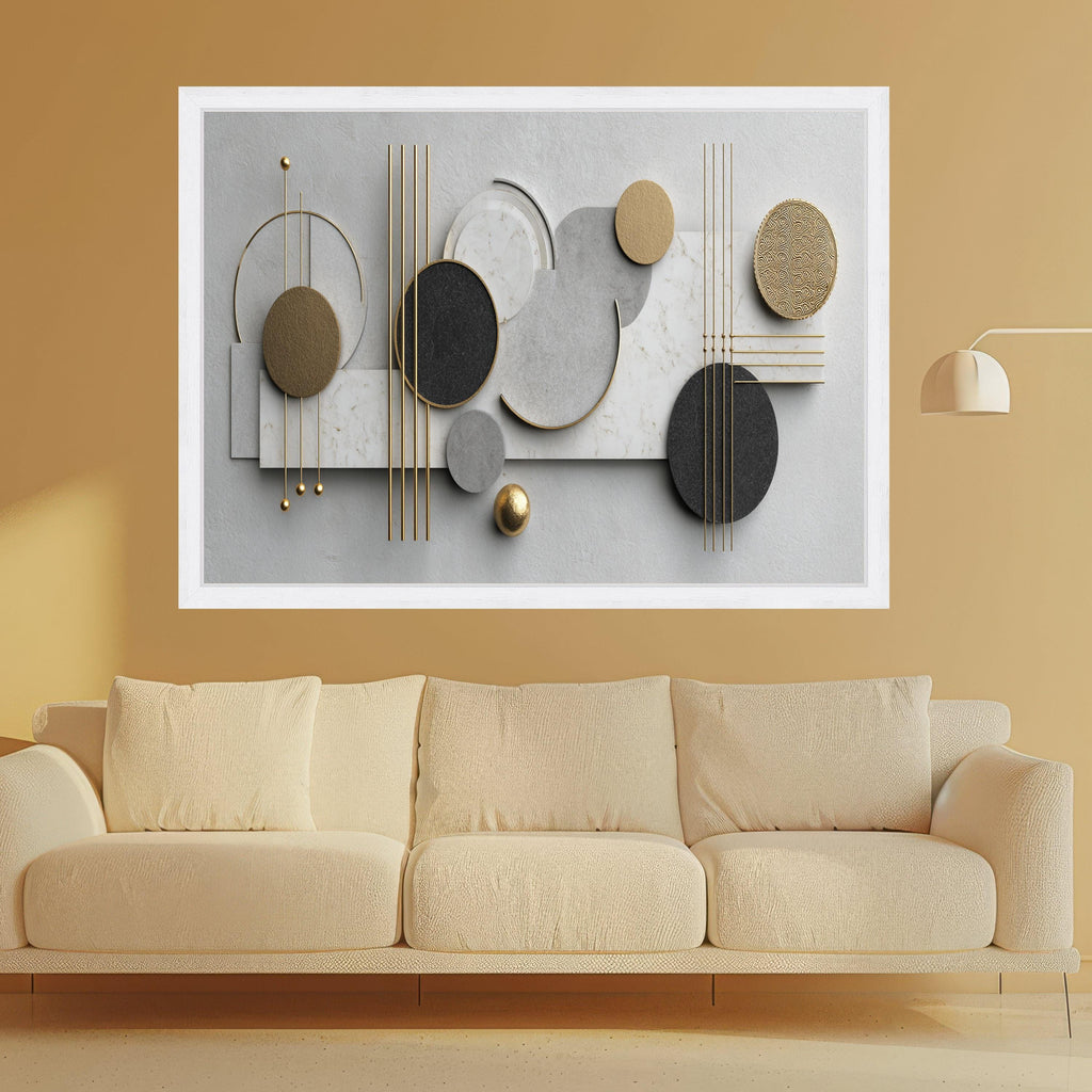 Modern Geometric Abstract Canvas Wall Art, Gold and Marble Circles, Minimalist Design, Luxury Home Decor, Contemporary Wall Sculpture