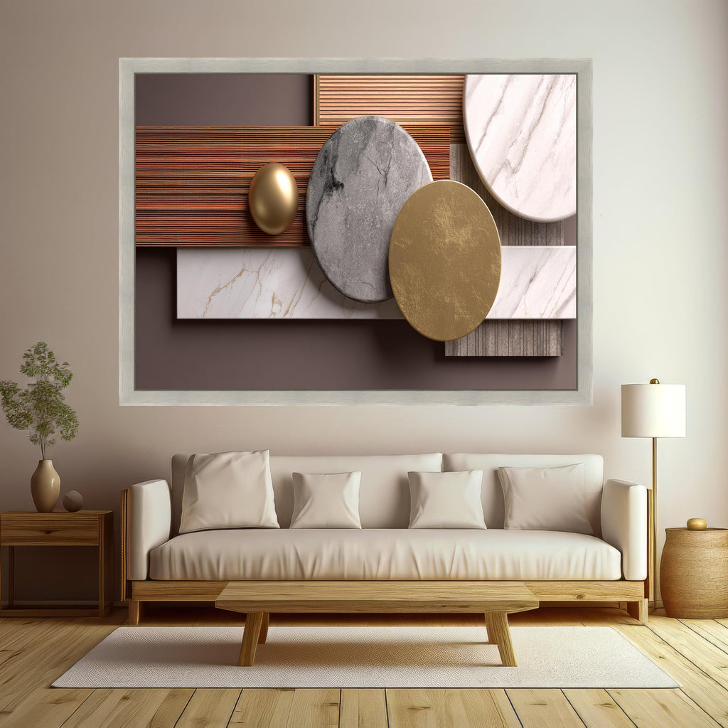 Modern Geometric Shapes Canvas, Abstract Marble Gold Wall Art, Design, Minimalist Home Decor, Luxury Canvas Decoration