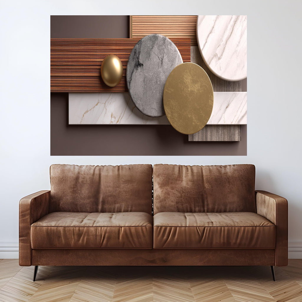 Modern Geometric Shapes Canvas, Abstract Marble Gold Wall Art, Design, Minimalist Home Decor, Luxury Canvas Decoration