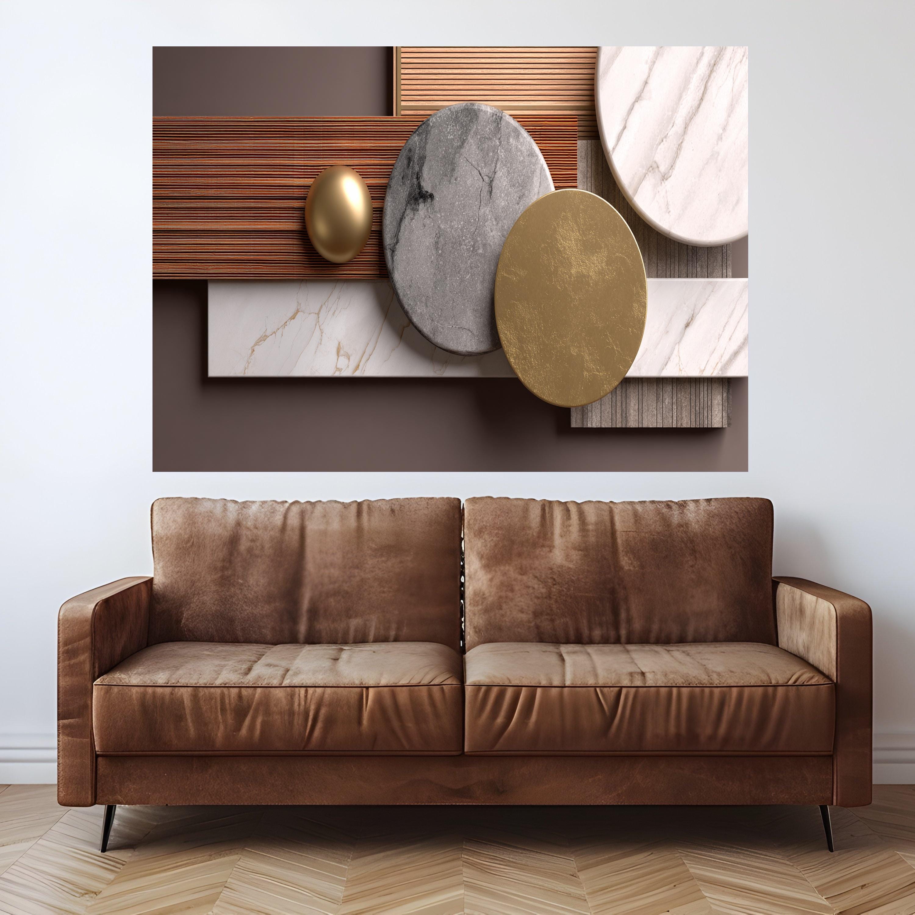 Modern Geometric Shapes Canvas, Abstract Marble Gold Wall Art, Design, Minimalist Home Decor, Luxury Canvas Decoration